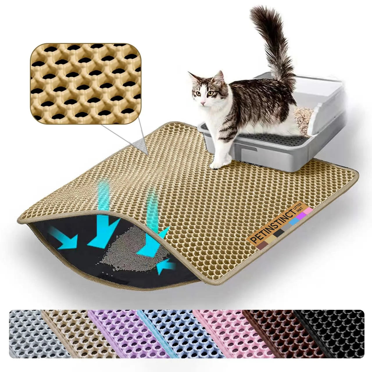 Petinstinct Tappetino per Lettiera Gatto, Design Nido d'Ape 2 Strati - immagine 1