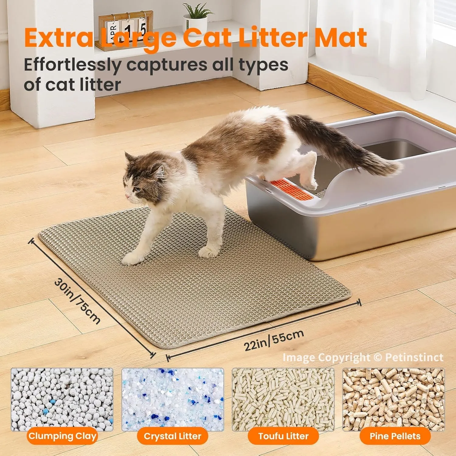 Petinstinct Tappetino Extra Grande per Lettiera Gatto, Design Nido d'Ape - immagine 2