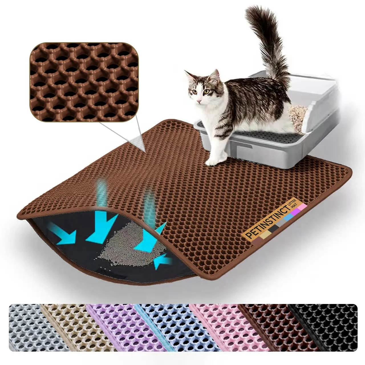 Petinstinct Tappetino per Lettiera Gatto, Design Nido d'Ape 2 Strati - immagine 1