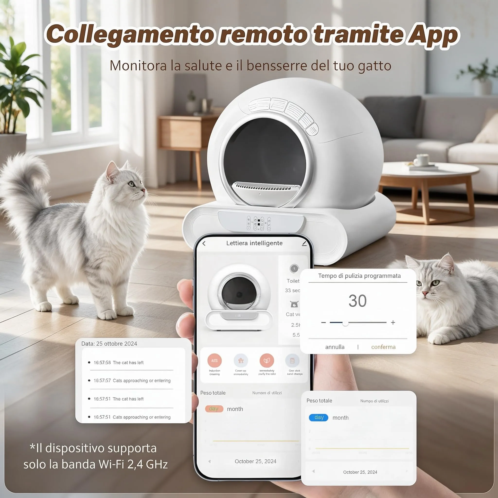 Lettiera Gatto Autopulente, Antiodore, Adatto a Più Gatti - immagine 3