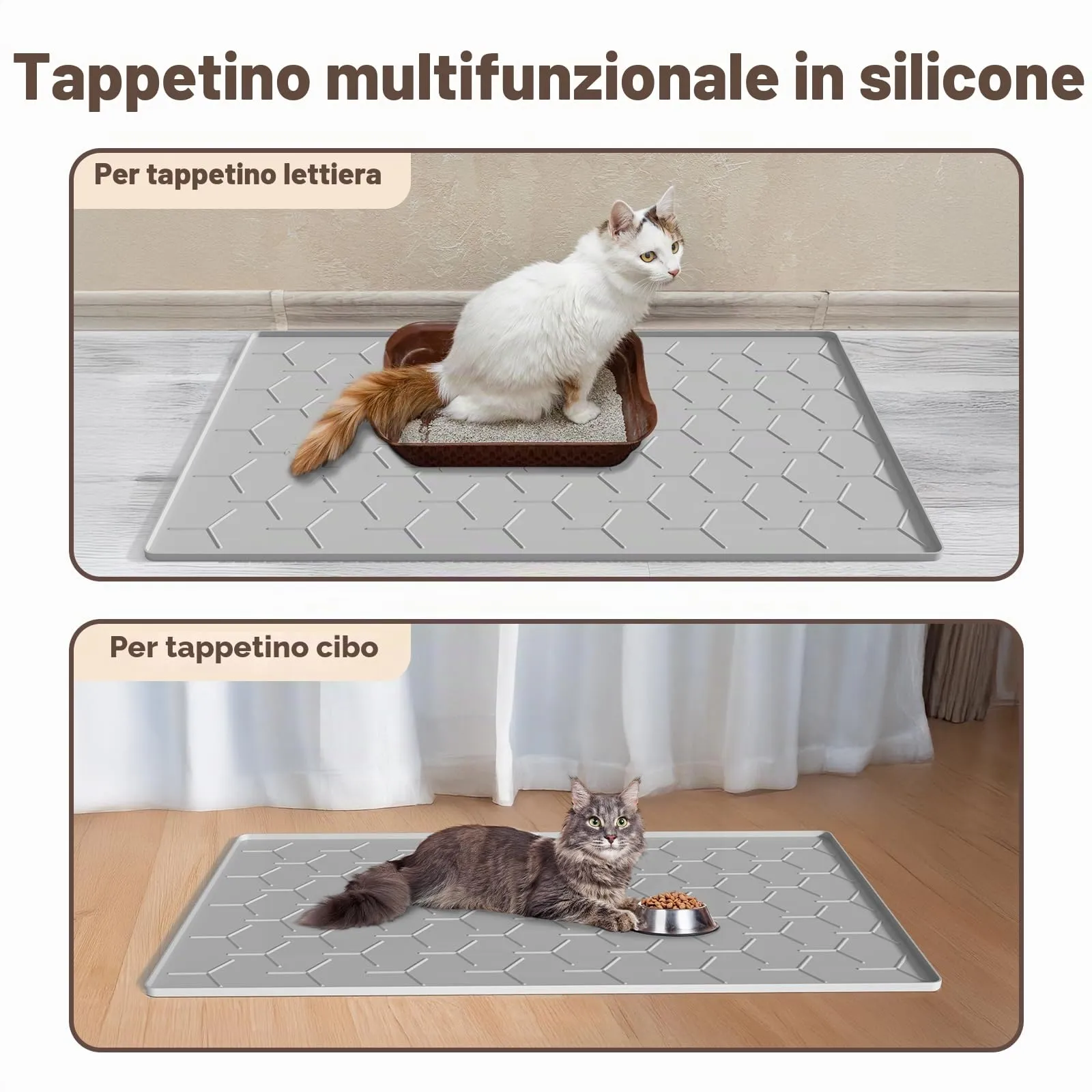 Garoopion Tappetino Lettiera Gatto Silicone, Grande 86x56cm, Grigio - immagine 6