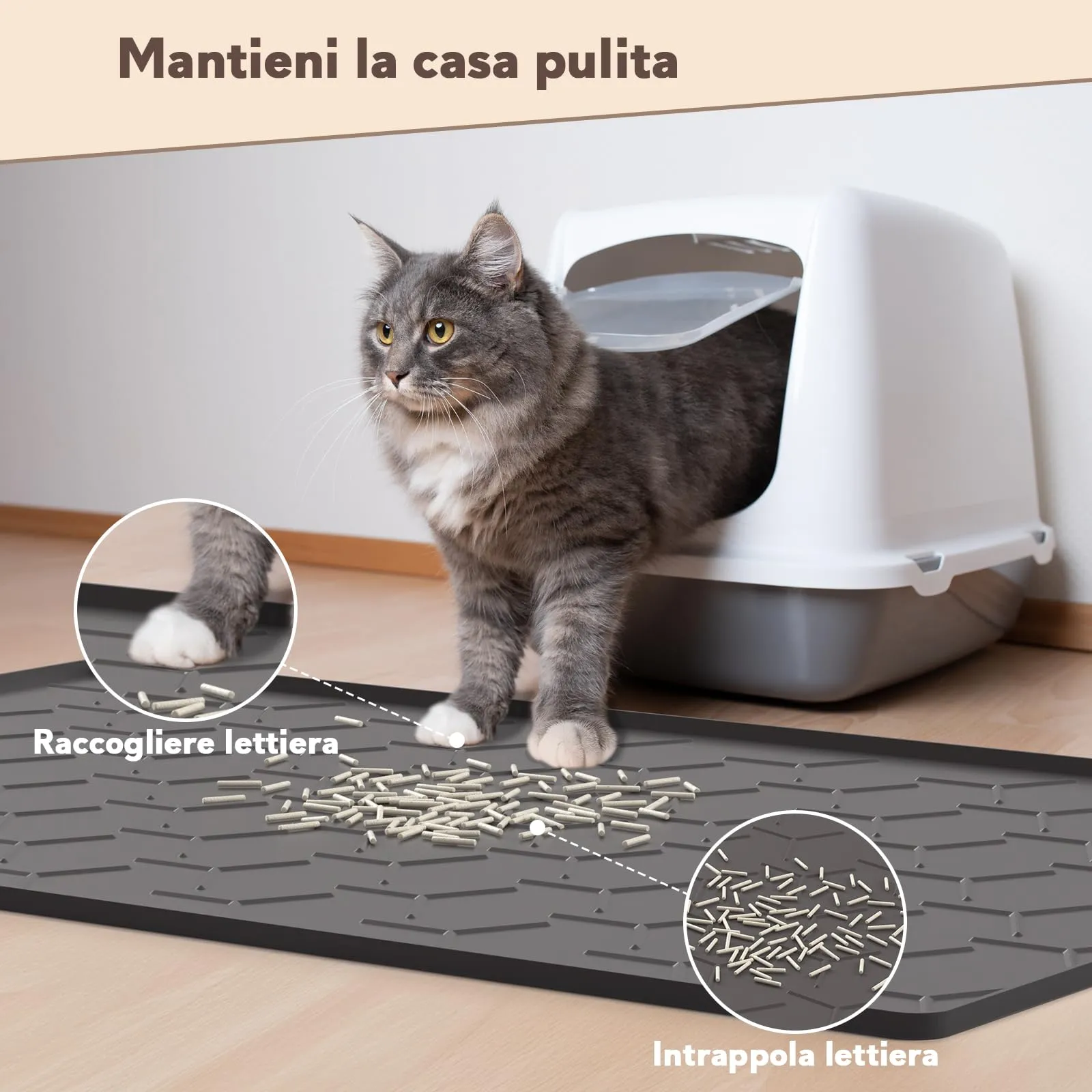 Garoopion Tappetino Lettiera Gatto Silicone, Grande 86x56cm, Nero - immagine 2
