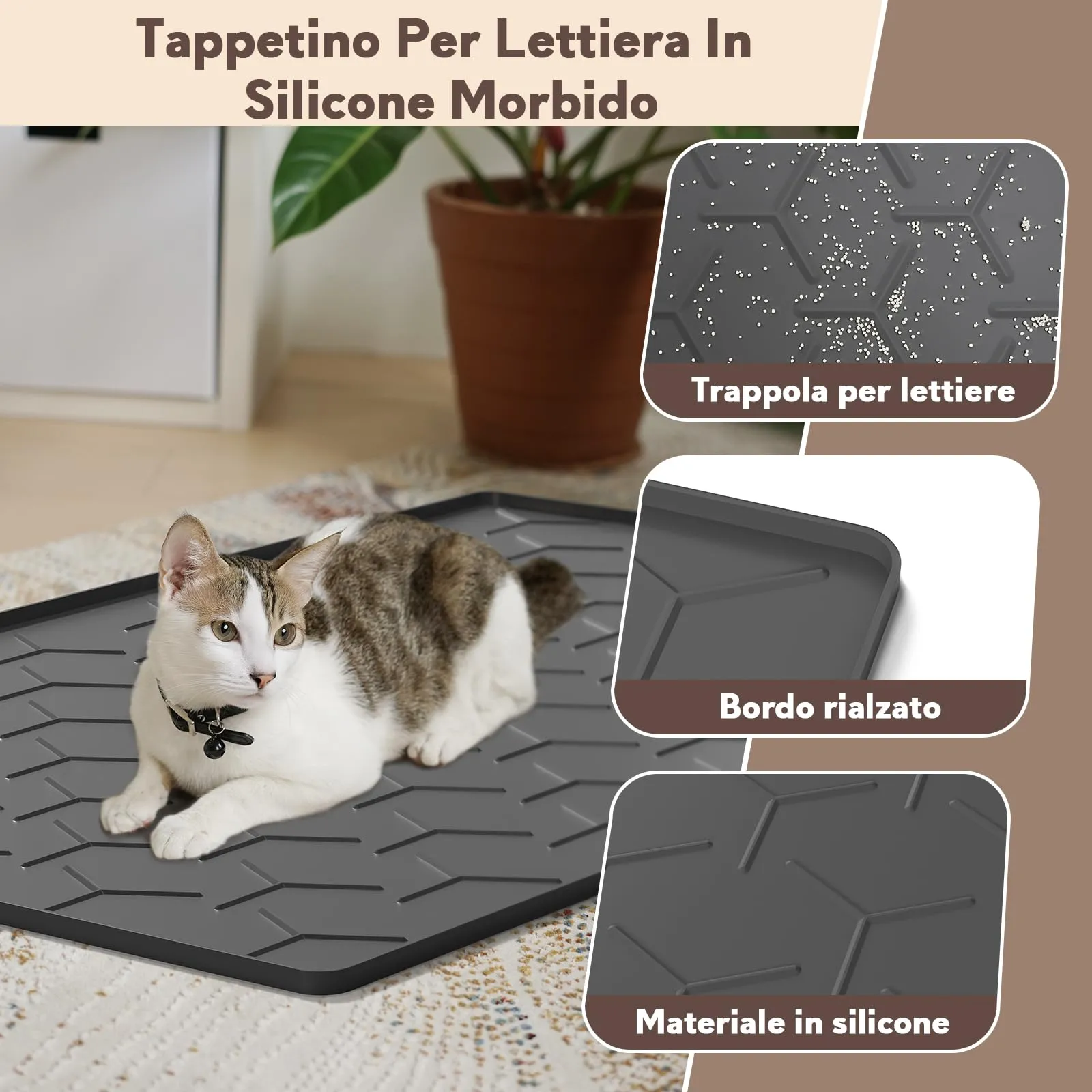 Garoopion Tappetino Lettiera Gatto Silicone, Grande 86x56cm, Nero - immagine 3