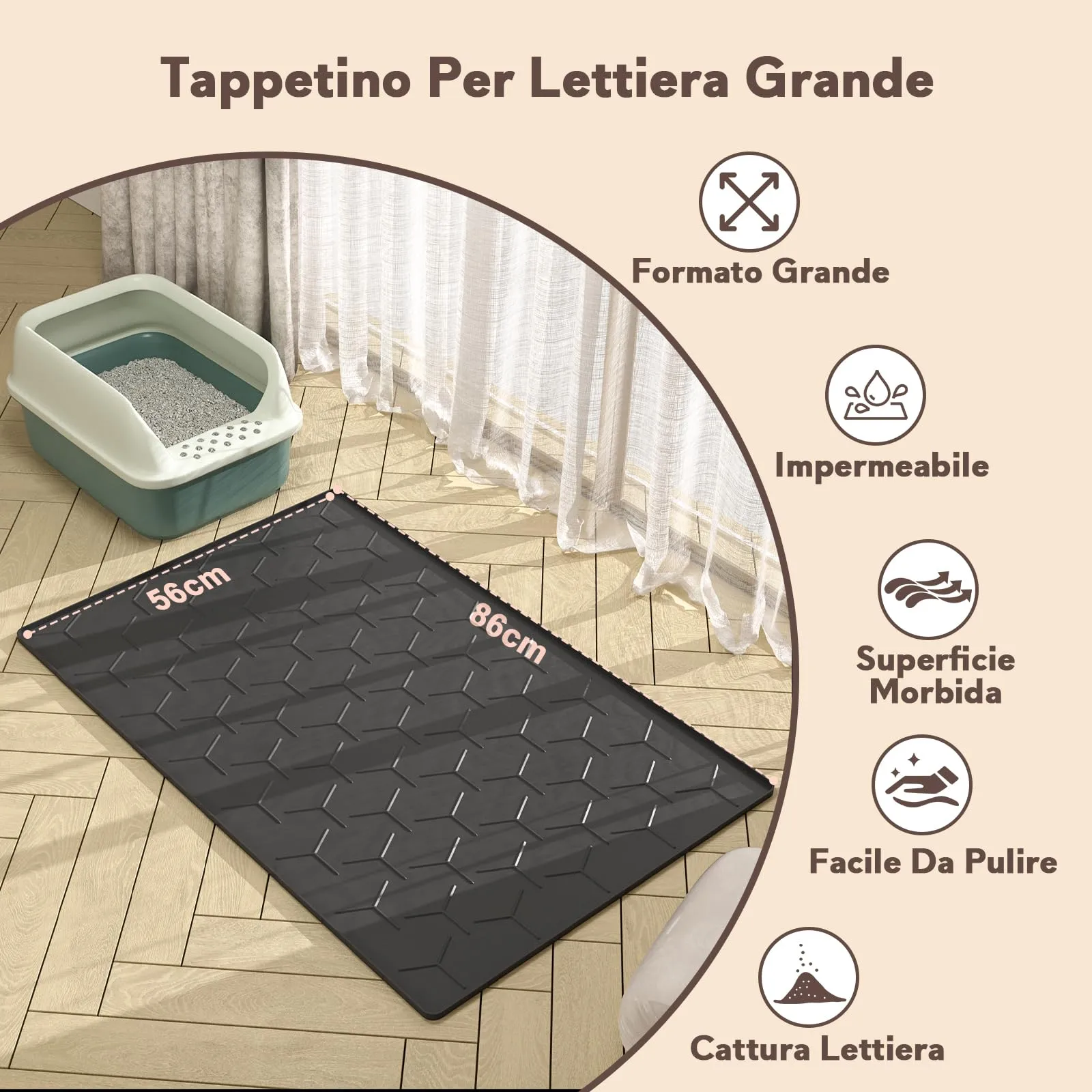 Garoopion Tappetino Lettiera Gatto Silicone, Grande 86x56cm, Nero - immagine 4
