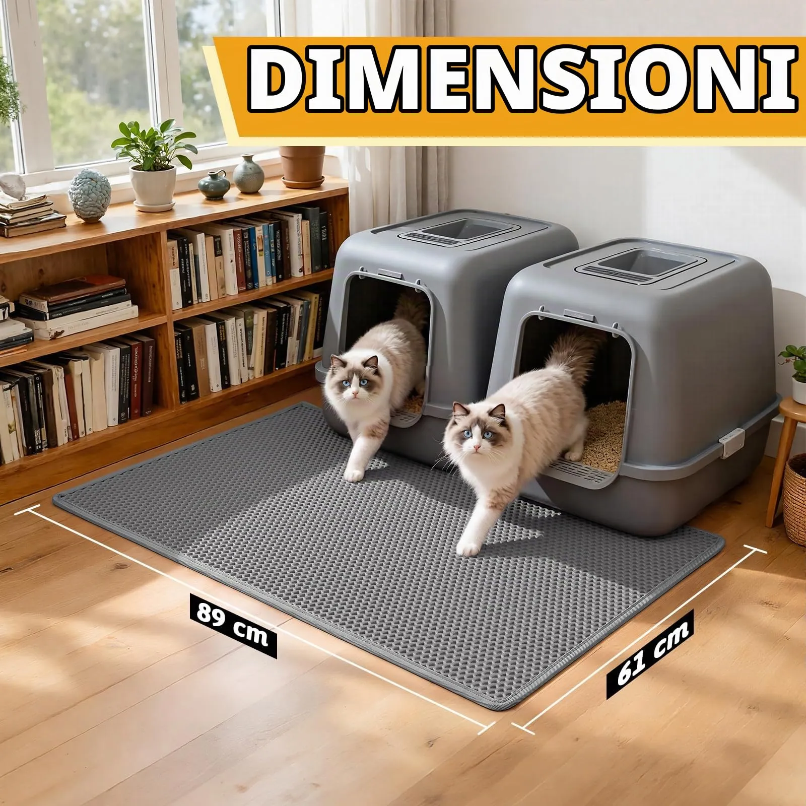 Pieviev Tappetino Lettiera Gatto XXL, Tappeto Antisabbia, Grigio 89x61cm - immagine 2