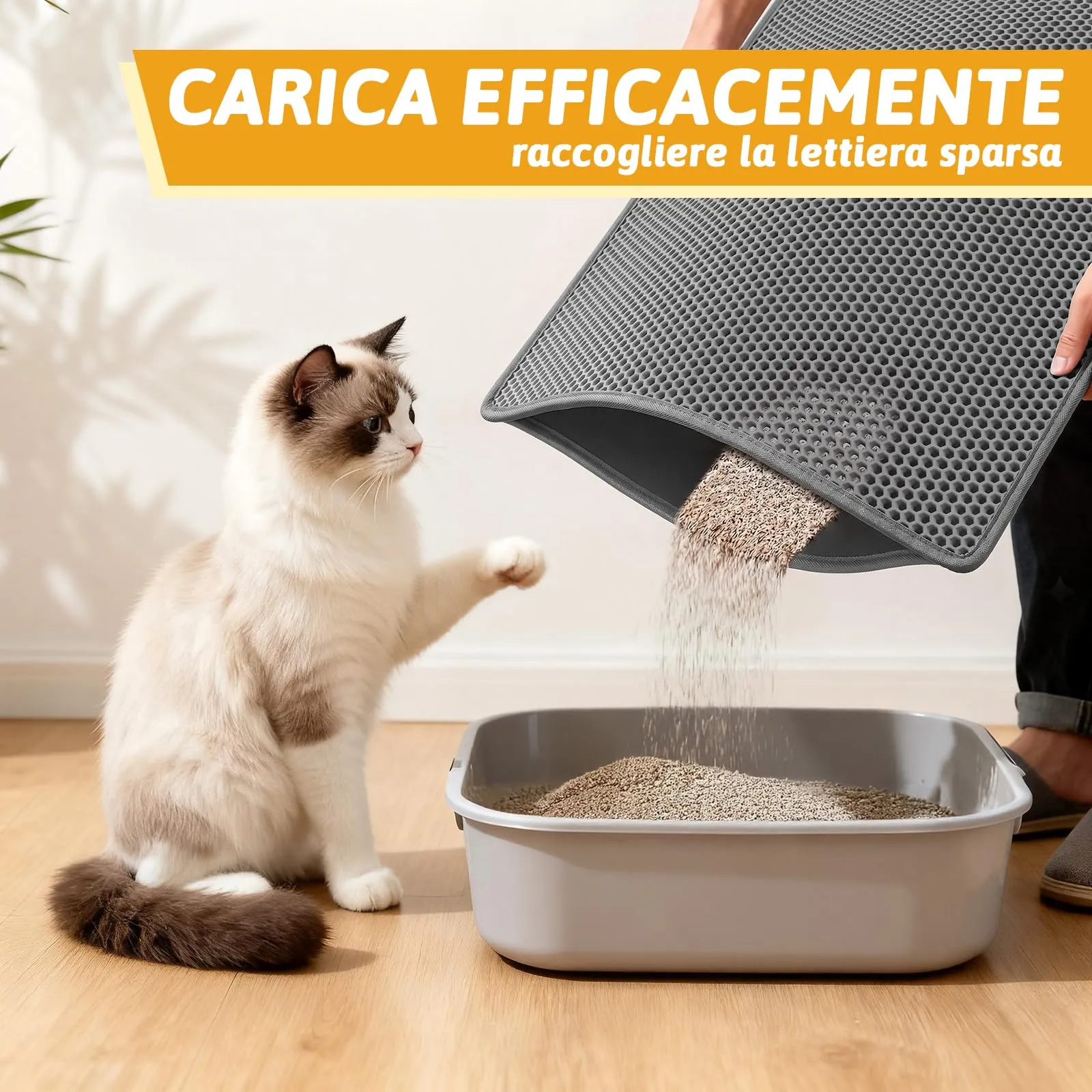 Pieviev Tappetino Lettiera Gatto XXL, Tappeto Antisabbia, Grigio 89x61cm - immagine 4