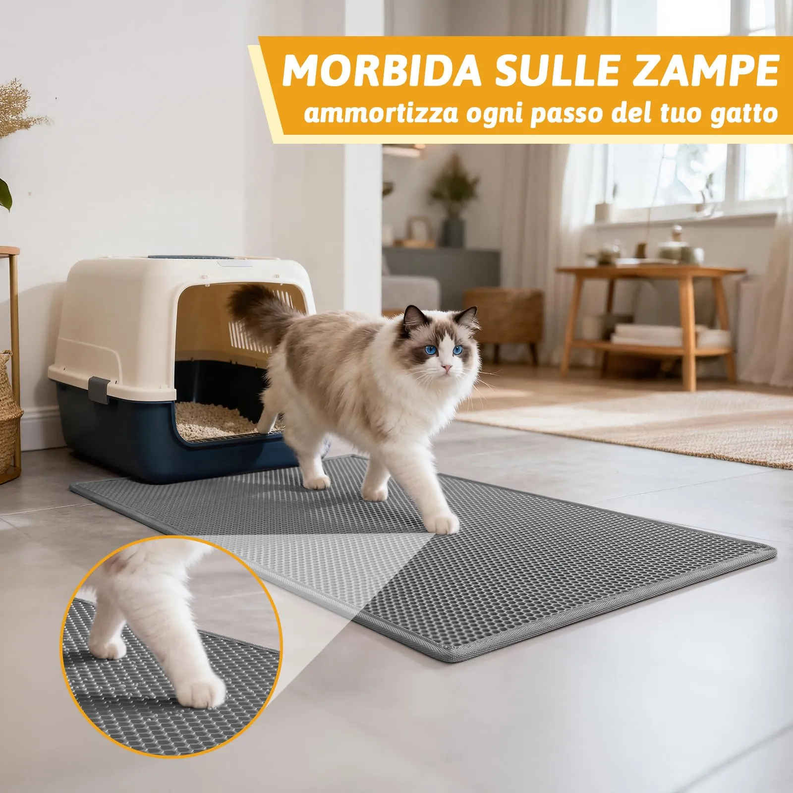 Pieviev Tappetino Lettiera Gatto XXL, Tappeto Antisabbia, Grigio 89x61cm - immagine 5