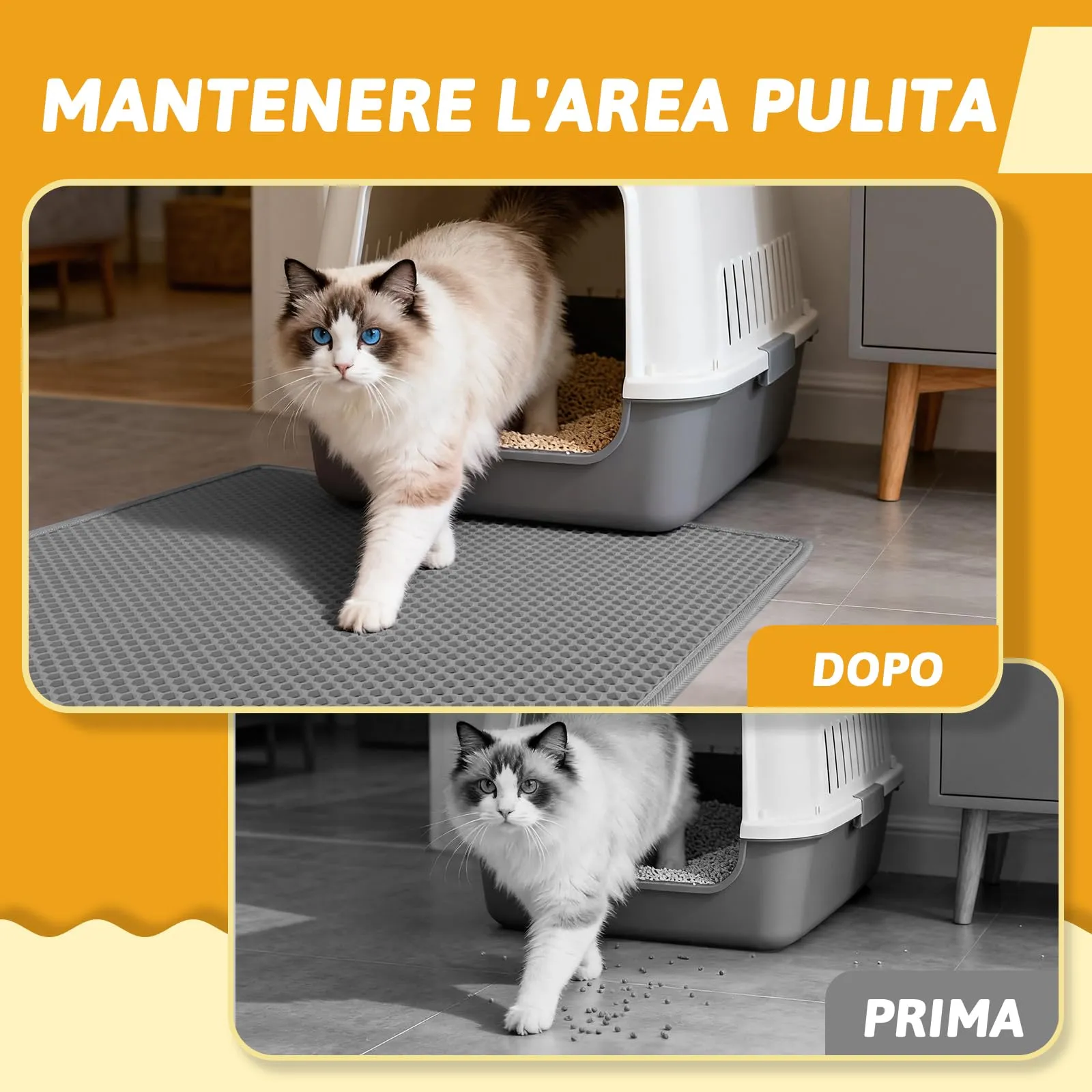 Pieviev Tappetino Lettiera Gatto XXL, Tappeto Antisabbia, Grigio 89x61cm - immagine 6