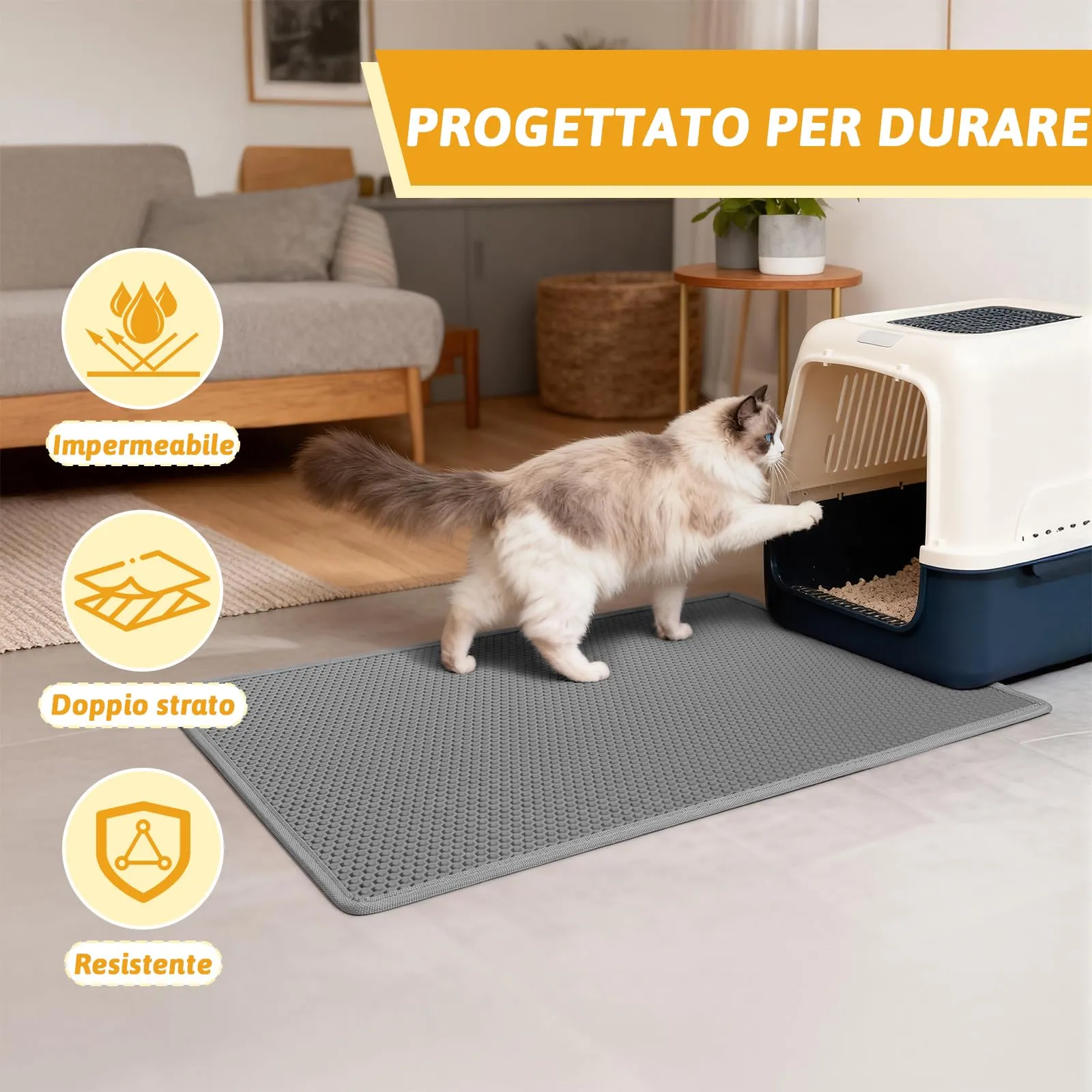 Pieviev Tappetino Lettiera Gatto XXL, Tappeto Antisabbia, Grigio 89x61cm - immagine 7