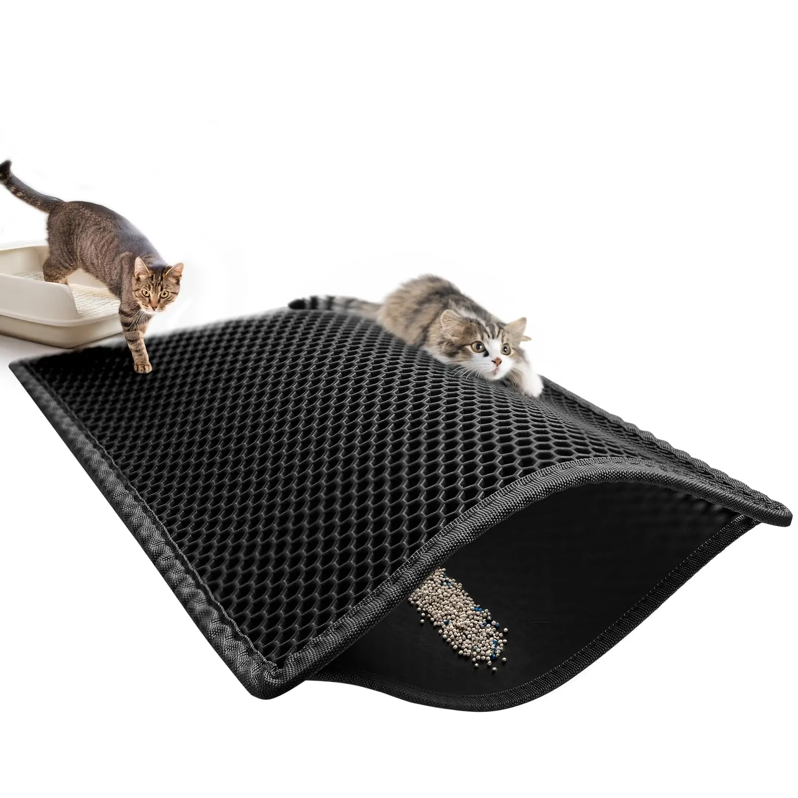 Pieviev Tappetino Lettiera Gatto XXL, Tappeto Antisabbia, Nero 89x61cm - immagine 1
