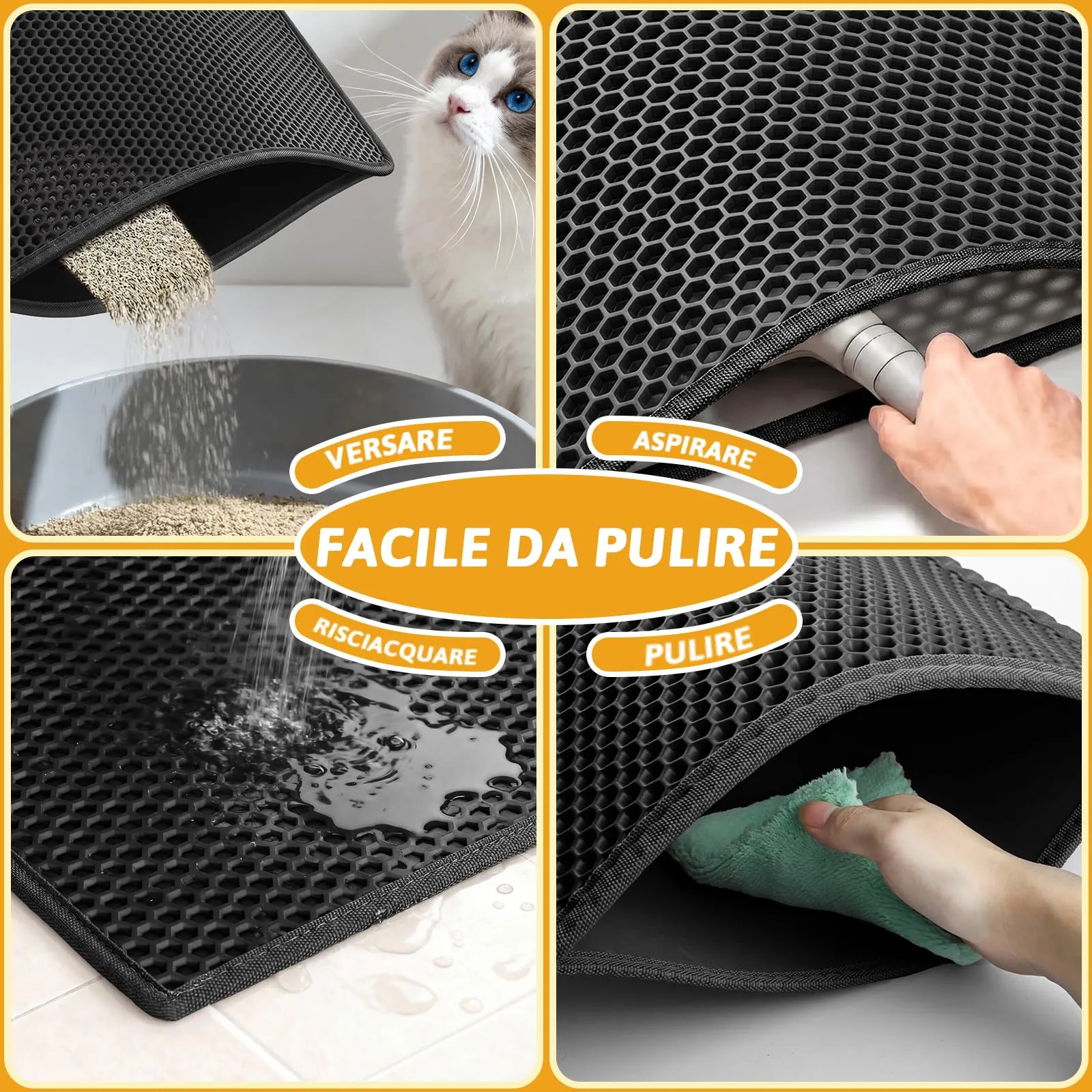Pieviev Tappetino Lettiera Gatto XXL, Tappeto Antisabbia, Nero 89x61cm - immagine 3