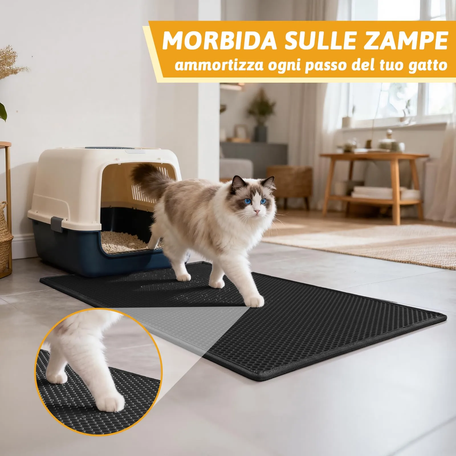 Pieviev Tappetino Lettiera Gatto XXL, Tappeto Antisabbia, Nero 89x61cm - immagine 5