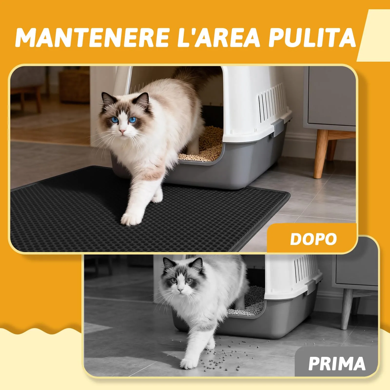 Pieviev Tappetino Lettiera Gatto XXL, Tappeto Antisabbia, Nero 89x61cm - immagine 6