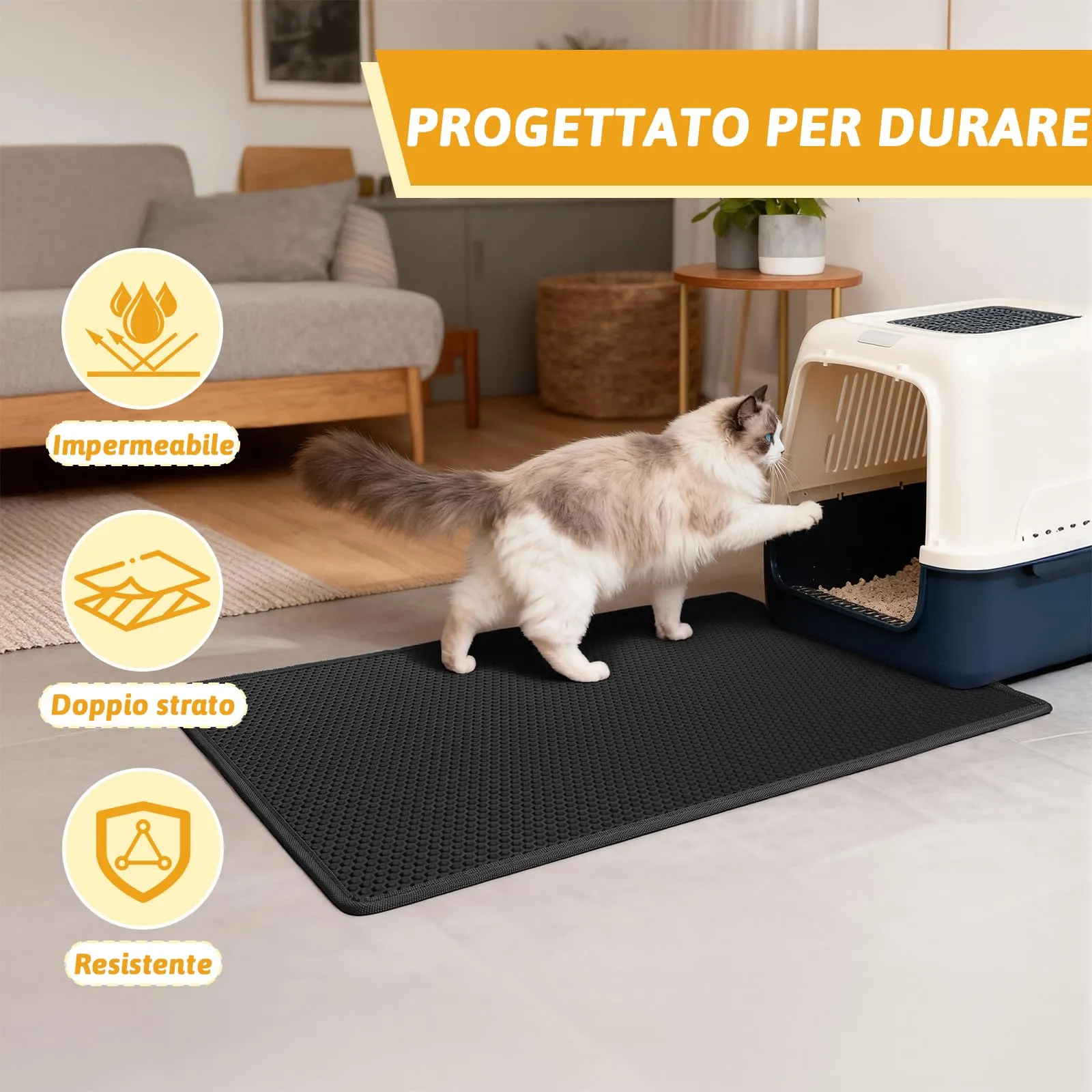 Pieviev Tappetino Lettiera Gatto XXL, Tappeto Antisabbia, Nero 89x61cm - immagine 7
