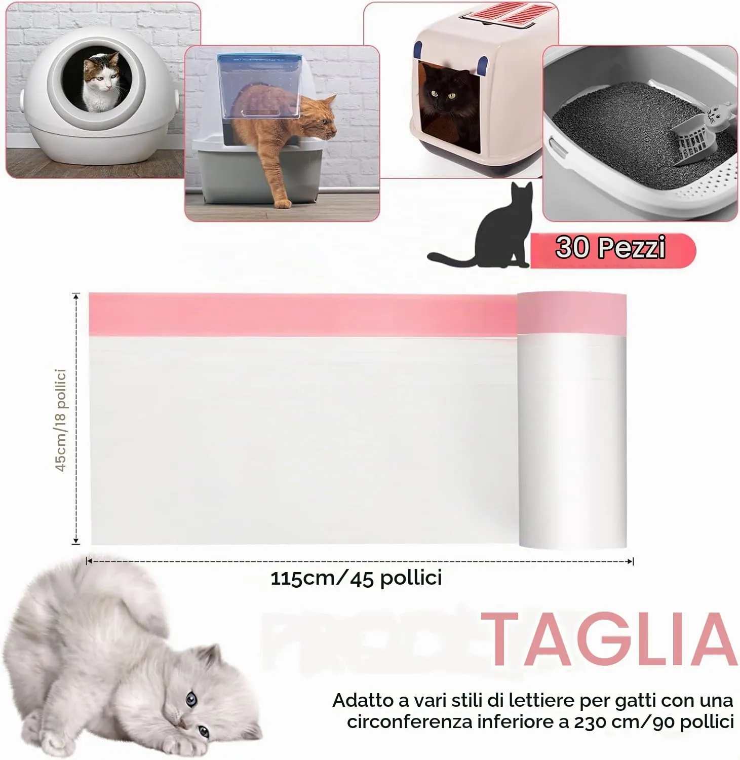 30 Sacchetti per Lettiera Gatto,Sacchi lettiere,Sacchetto gatti-XL 115x45cm - immagine 2