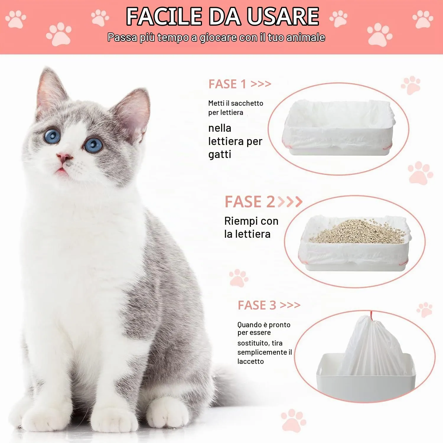 30 Sacchetti per Lettiera Gatto,Sacchi lettiere,Sacchetto gatti-XL 115x45cm - immagine 4