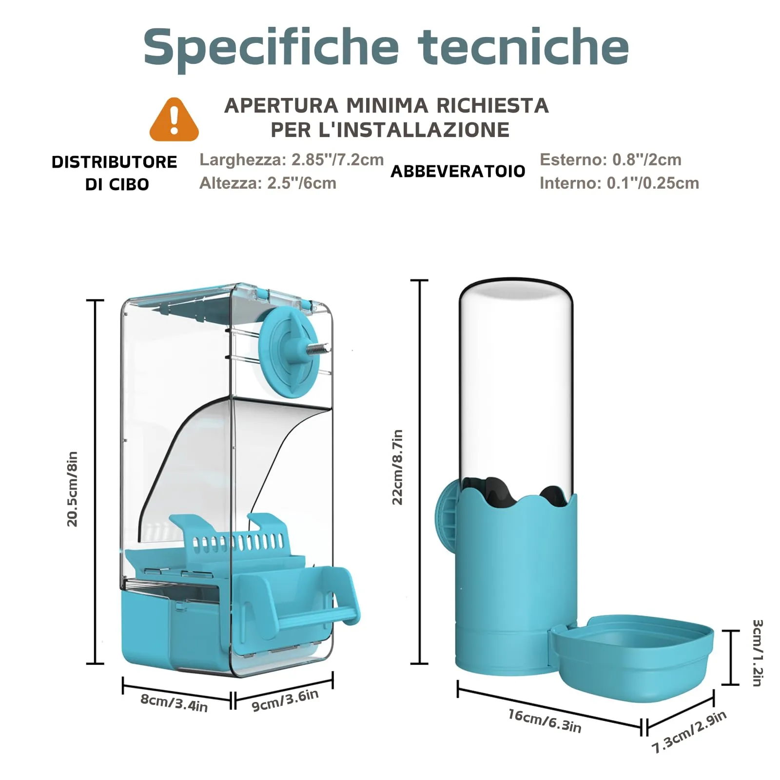 Mangiatoia automatica e distributore d'acqua per uccelli, mangiatoia per gabbia per uccelli con trespolo per parrocchetto canarino calopsitta fringuello (Blu) - immagine 2