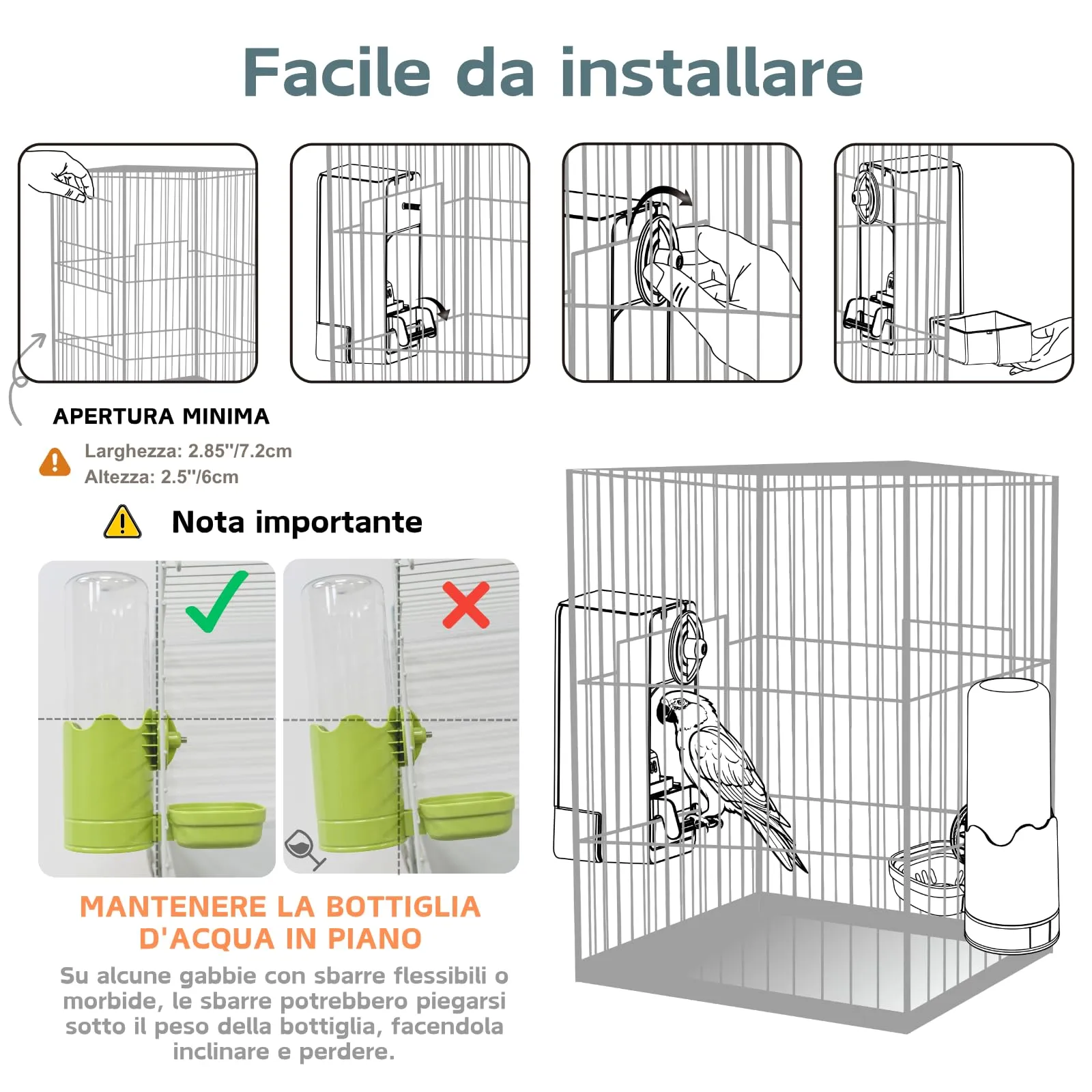 Mangiatoia automatica e distributore d'acqua per uccelli, mangiatoia per gabbia per uccelli con trespolo per parrocchetto canarino calopsitta fringuello (Blu) - immagine 3
