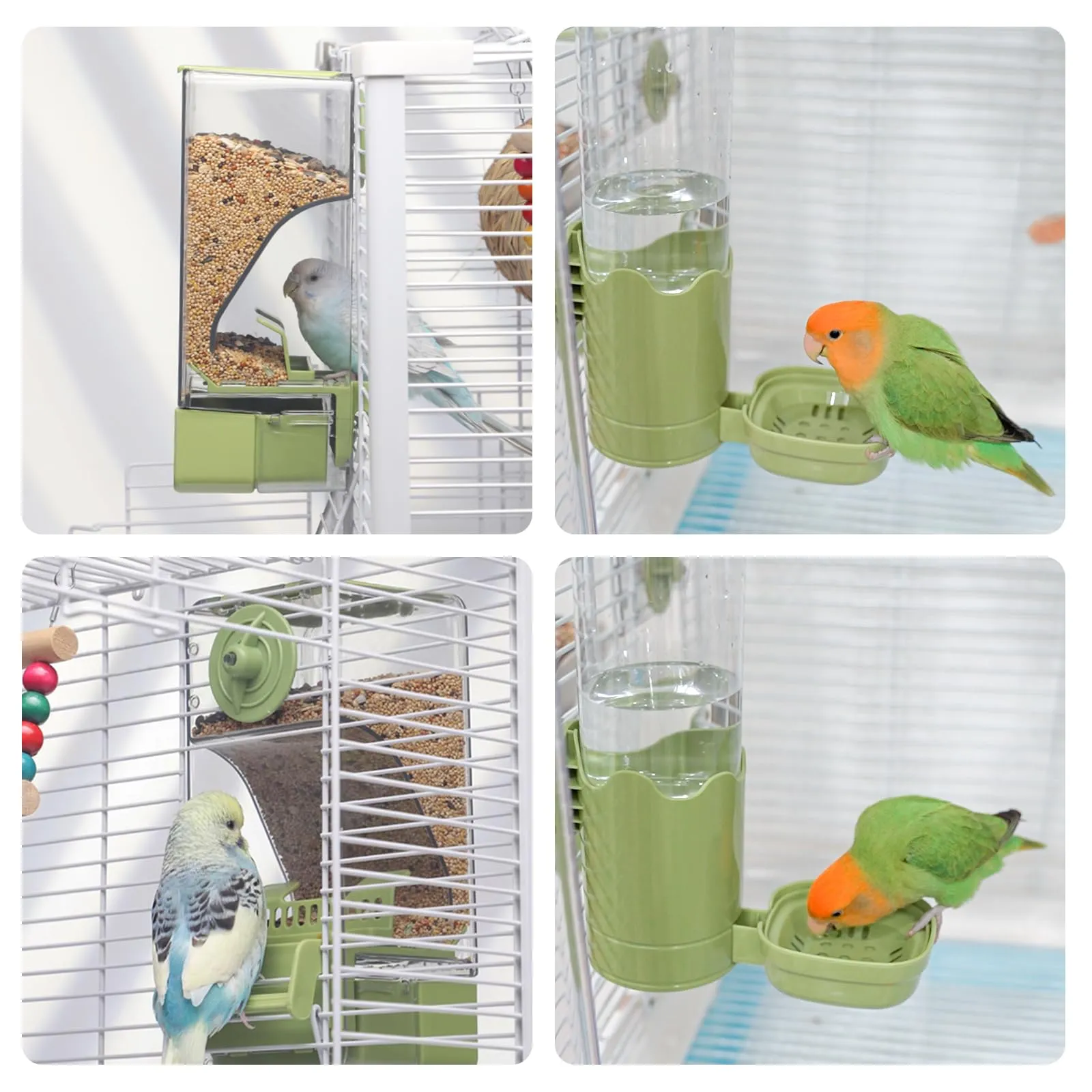 Mangiatoia automatica e distributore d'acqua per uccelli, mangiatoia per gabbia per uccelli con trespolo per parrocchetto canarino calopsitta fringuello (Blu) - immagine 5