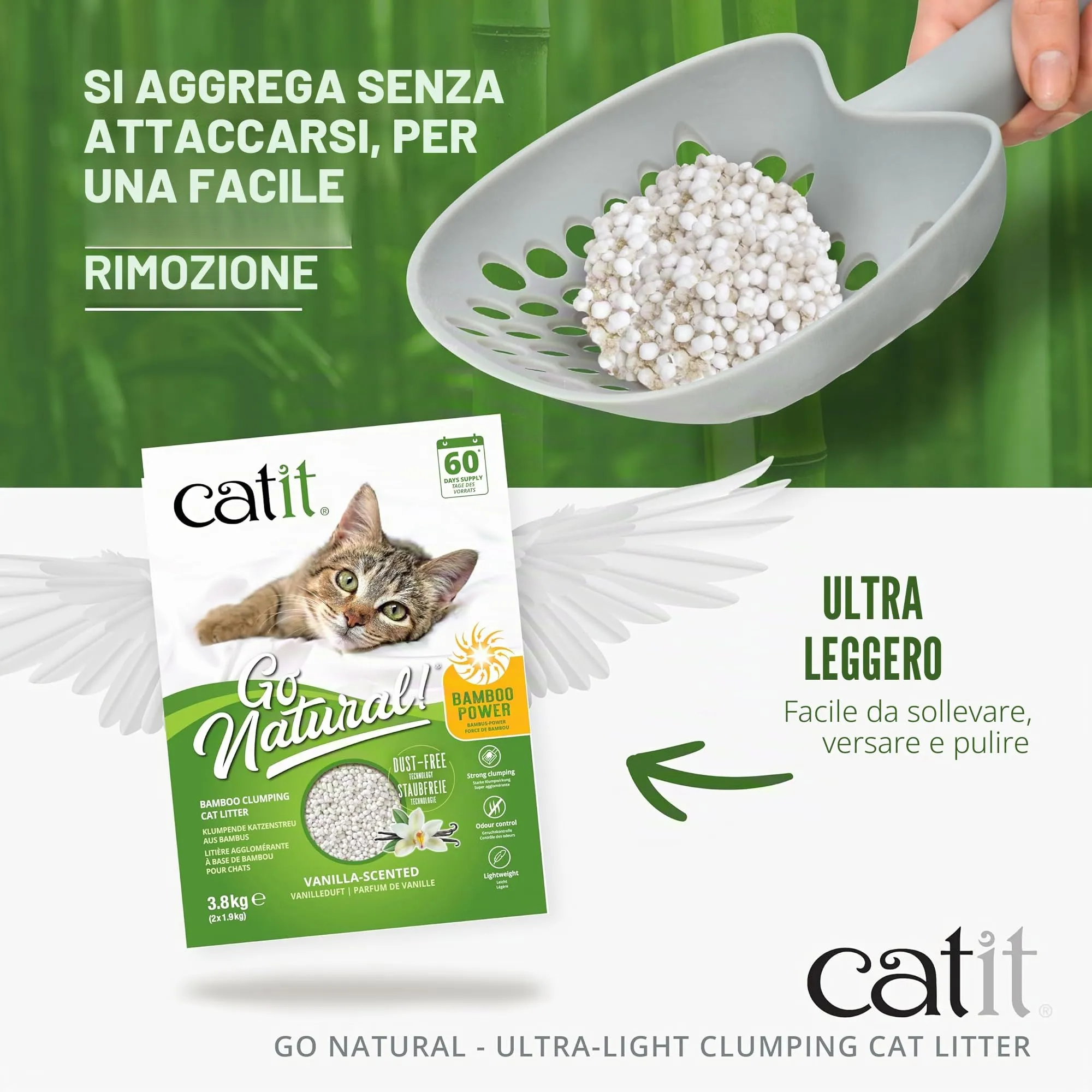 Sabbia agglomerante ultra leggera in bambù per gatti Catit Go Natural, 3,6 kg - immagine 2