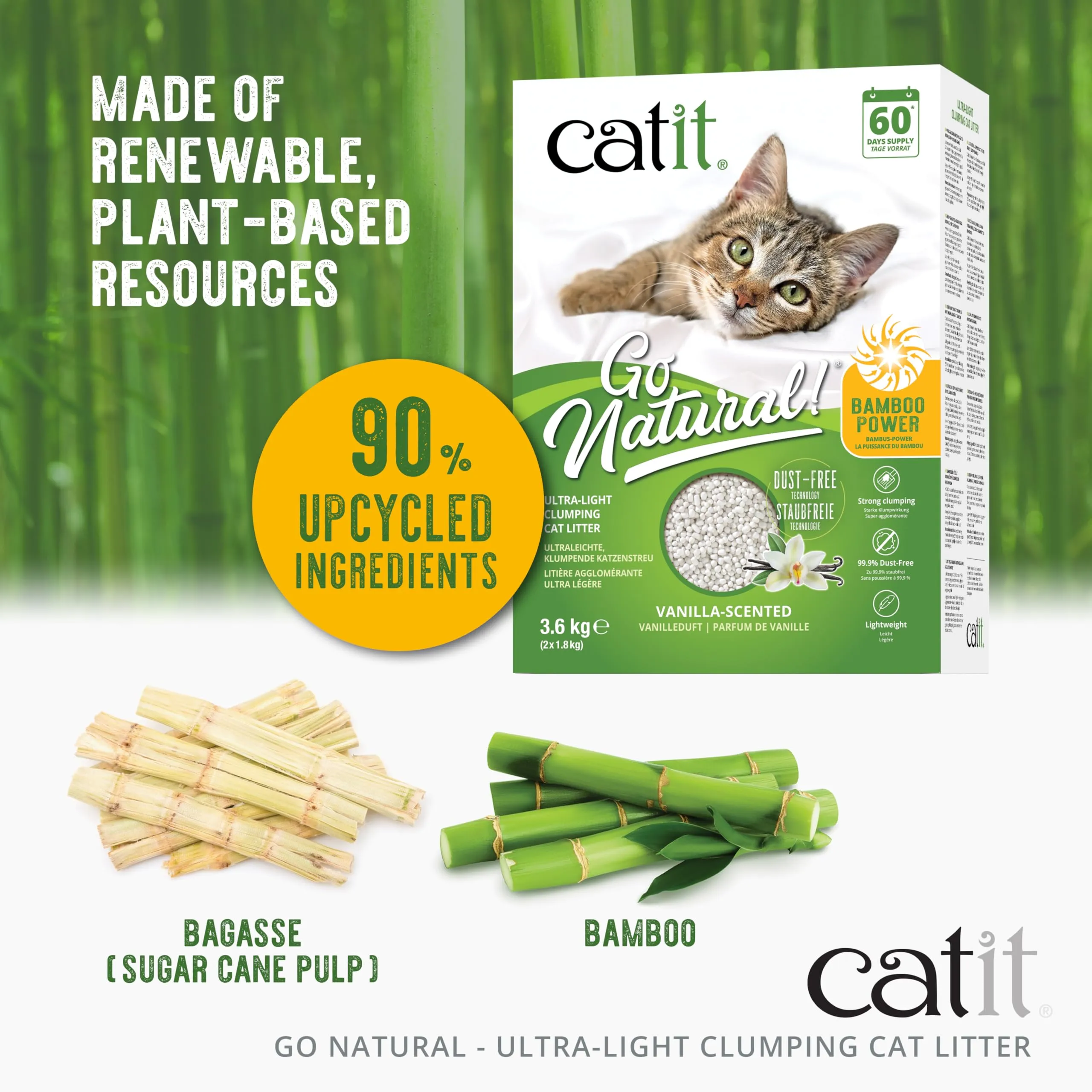 Sabbia agglomerante ultra leggera in bambù per gatti Catit Go Natural, 3,6 kg - immagine 3