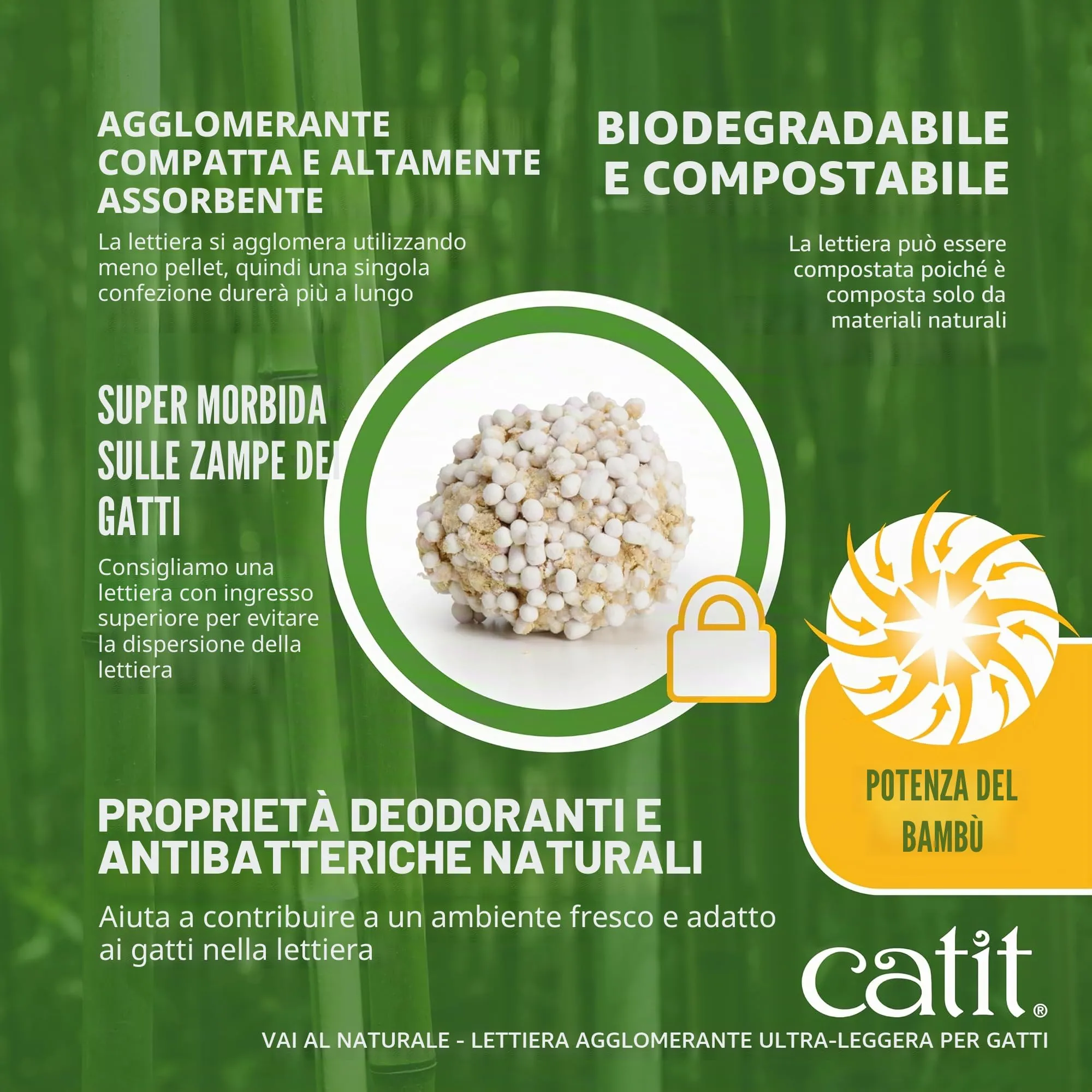 Sabbia agglomerante ultra leggera in bambù per gatti Catit Go Natural, 3,6 kg - immagine 5
