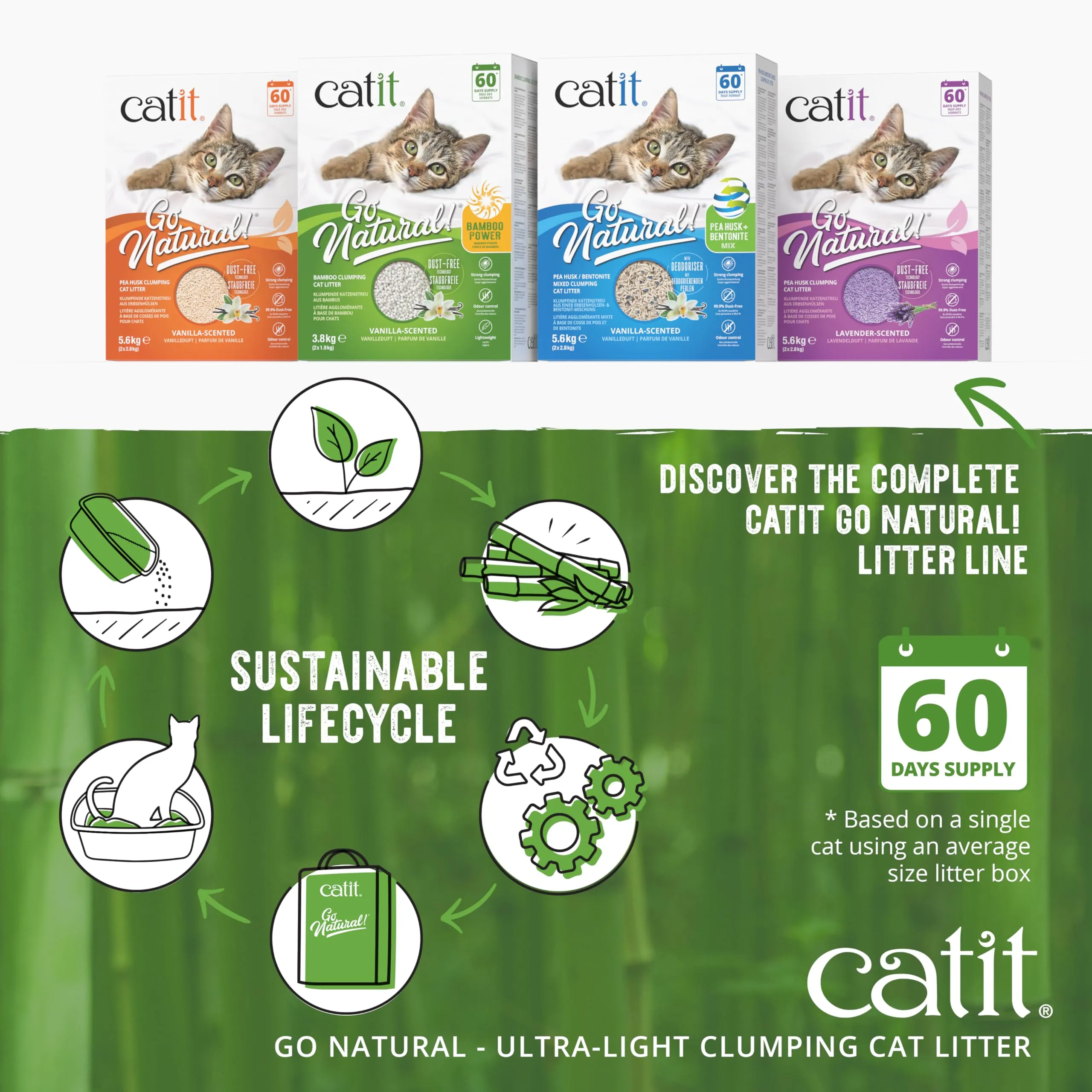Sabbia agglomerante ultra leggera in bambù per gatti Catit Go Natural, 3,6 kg - immagine 6
