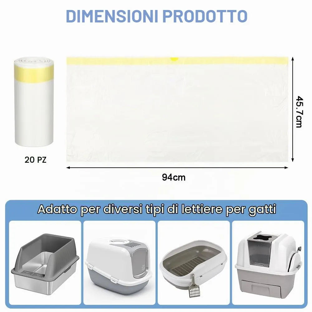 Adiwo Sacchetti Lettiera Gatto, 20 pezzi Sacchetti per Escrementi per Gatti con Coulisse Sacchi Resistenti ai Graffi 90x46cm con Maniglia per il Trasporto, Durevole, Resistente agli Strappi - immagine 2