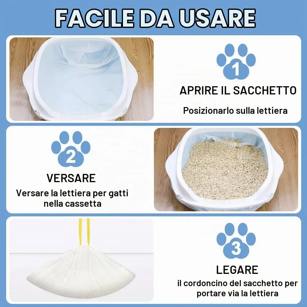 Adiwo Sacchetti Lettiera Gatto, 20 pezzi Sacchetti per Escrementi per Gatti con Coulisse Sacchi Resistenti ai Graffi 90x46cm con Maniglia per il Trasporto, Durevole, Resistente agli Strappi - immagine 6