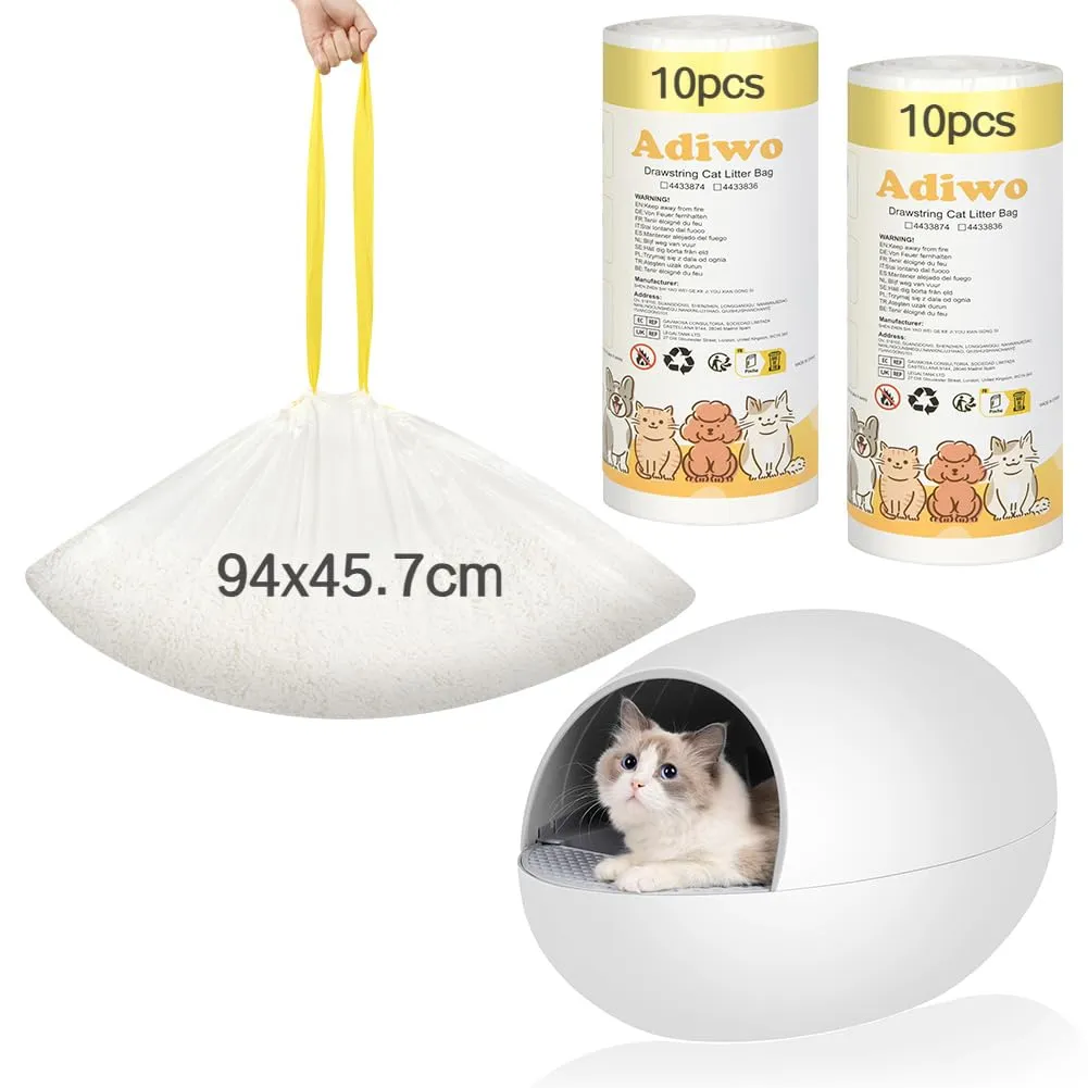 Adiwo Sacchetti Lettiera Gatto, 20 pezzi Sacchetti per Escrementi per Gatti con Coulisse Sacchi Resistenti ai Graffi 90x46cm con Maniglia per il Trasporto, Durevole, Resistente agli Strappi - immagine 8