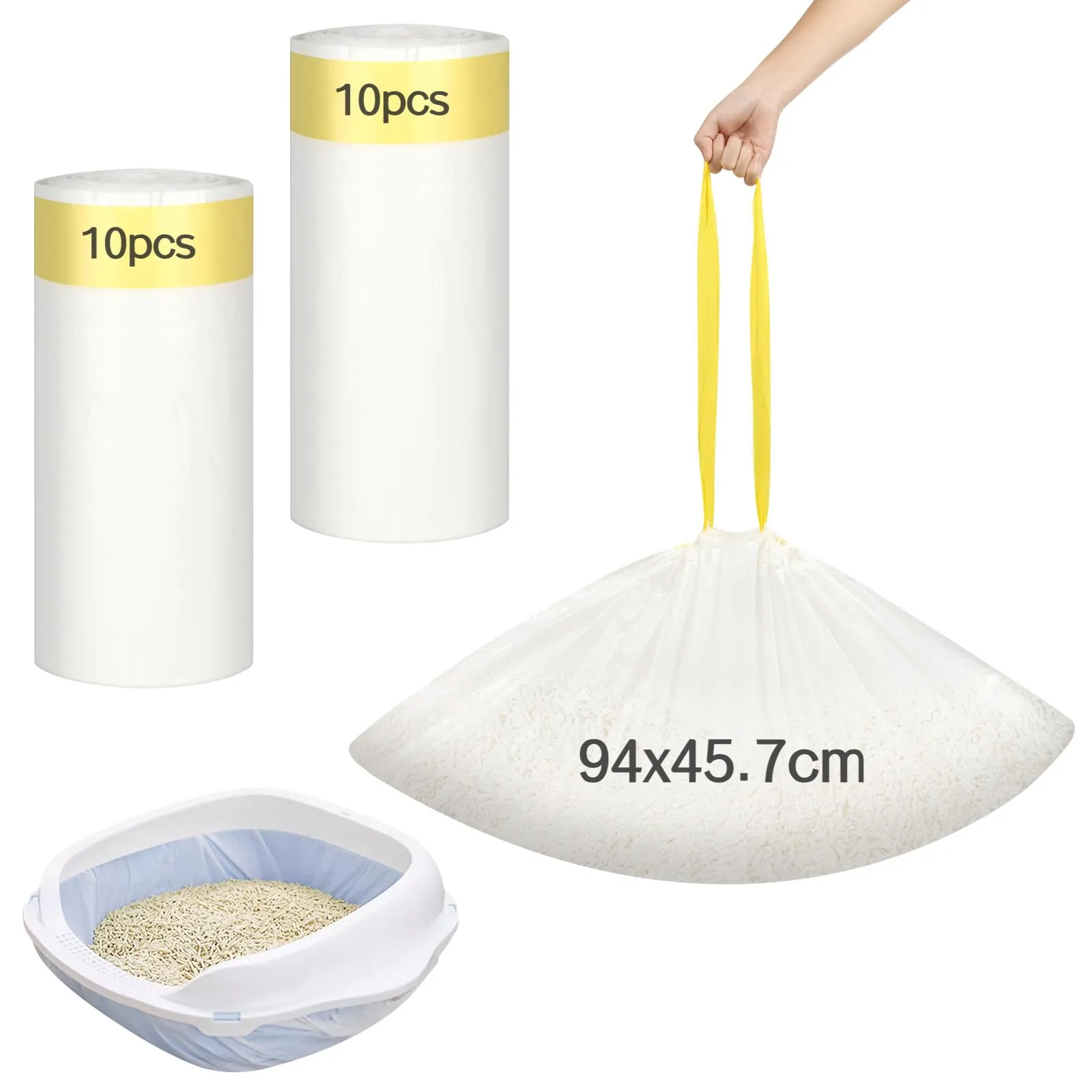 Adiwo Sacchetti Lettiera Gatto, 20 pezzi Sacchetti per Escrementi per Gatti con Coulisse Sacchi Resistenti ai Graffi 90x46cm con Maniglia per il Trasporto, Durevole, Resistente agli Strappi - immagine 9