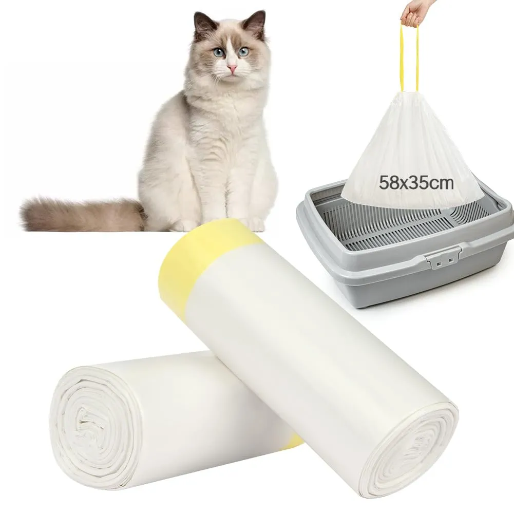 Adiwo Sacchetti Lettiera Gatto, 40 pezzi Sacchetti per Escrementi per Gatti con Coulisse Sacchi Resistenti ai Graffi 58x35cm con Maniglia per il Trasporto, Durevole, Resistente agli Strappi - immagine 1