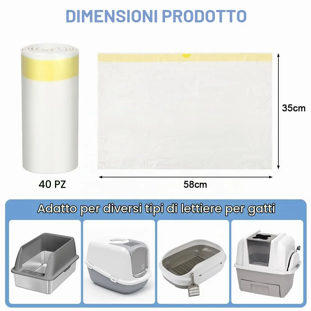 Adiwo Sacchetti Lettiera Gatto, 40 pezzi Sacchetti per Escrementi per Gatti con Coulisse Sacchi Resistenti ai Graffi 58x35cm con Maniglia per il Trasporto, Durevole, Resistente agli Strappi - immagine 2