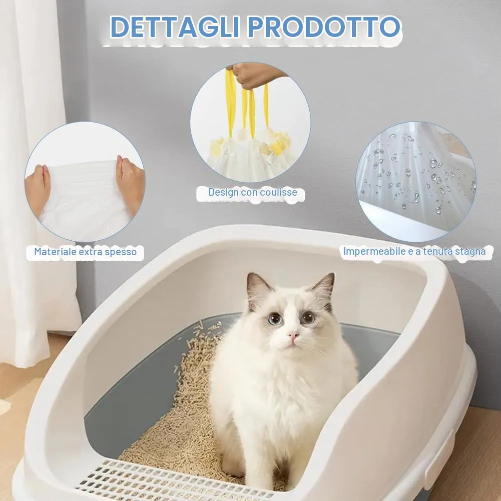Adiwo Sacchetti Lettiera Gatto, 40 pezzi Sacchetti per Escrementi per Gatti con Coulisse Sacchi Resistenti ai Graffi 58x35cm con Maniglia per il Trasporto, Durevole, Resistente agli Strappi - immagine 3