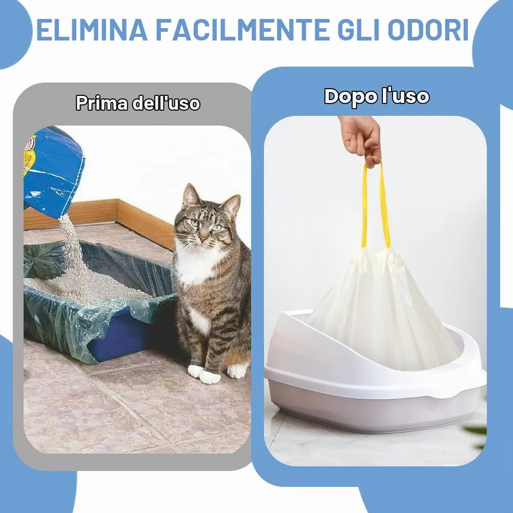 Adiwo Sacchetti Lettiera Gatto, 40 pezzi Sacchetti per Escrementi per Gatti con Coulisse Sacchi Resistenti ai Graffi 58x35cm con Maniglia per il Trasporto, Durevole, Resistente agli Strappi - immagine 5