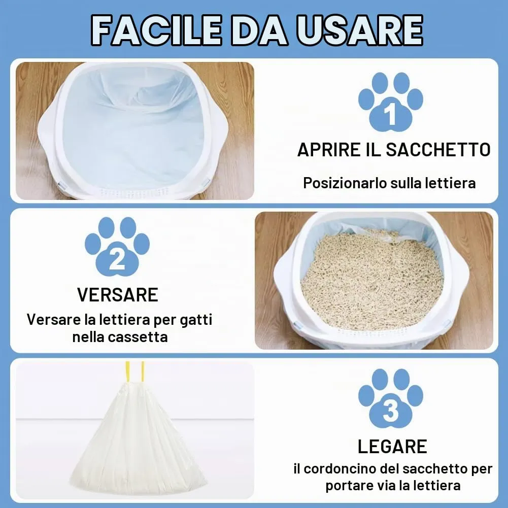 Adiwo Sacchetti Lettiera Gatto, 40 pezzi Sacchetti per Escrementi per Gatti con Coulisse Sacchi Resistenti ai Graffi 58x35cm con Maniglia per il Trasporto, Durevole, Resistente agli Strappi - immagine 6