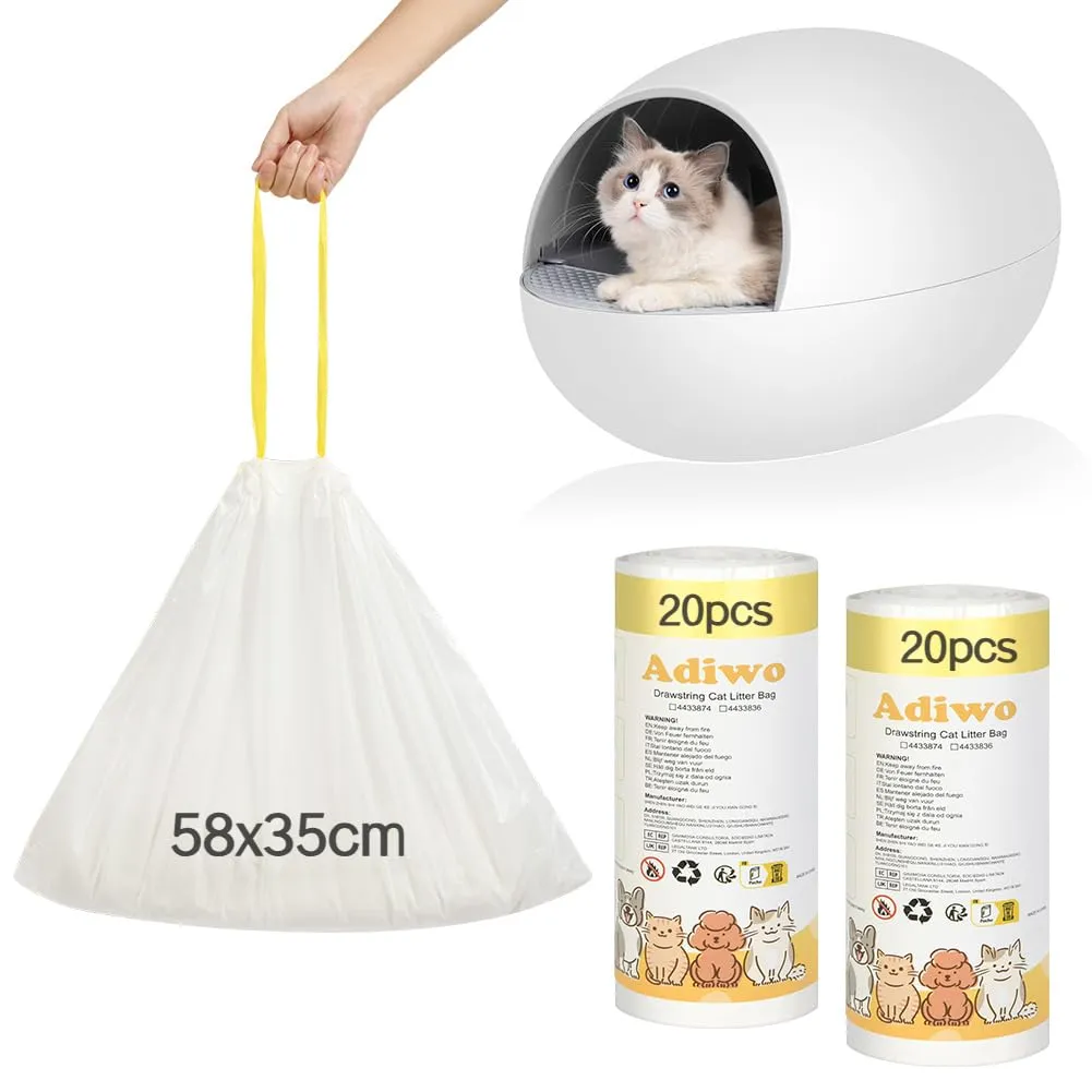 Adiwo Sacchetti Lettiera Gatto, 40 pezzi Sacchetti per Escrementi per Gatti con Coulisse Sacchi Resistenti ai Graffi 58x35cm con Maniglia per il Trasporto, Durevole, Resistente agli Strappi - immagine 9