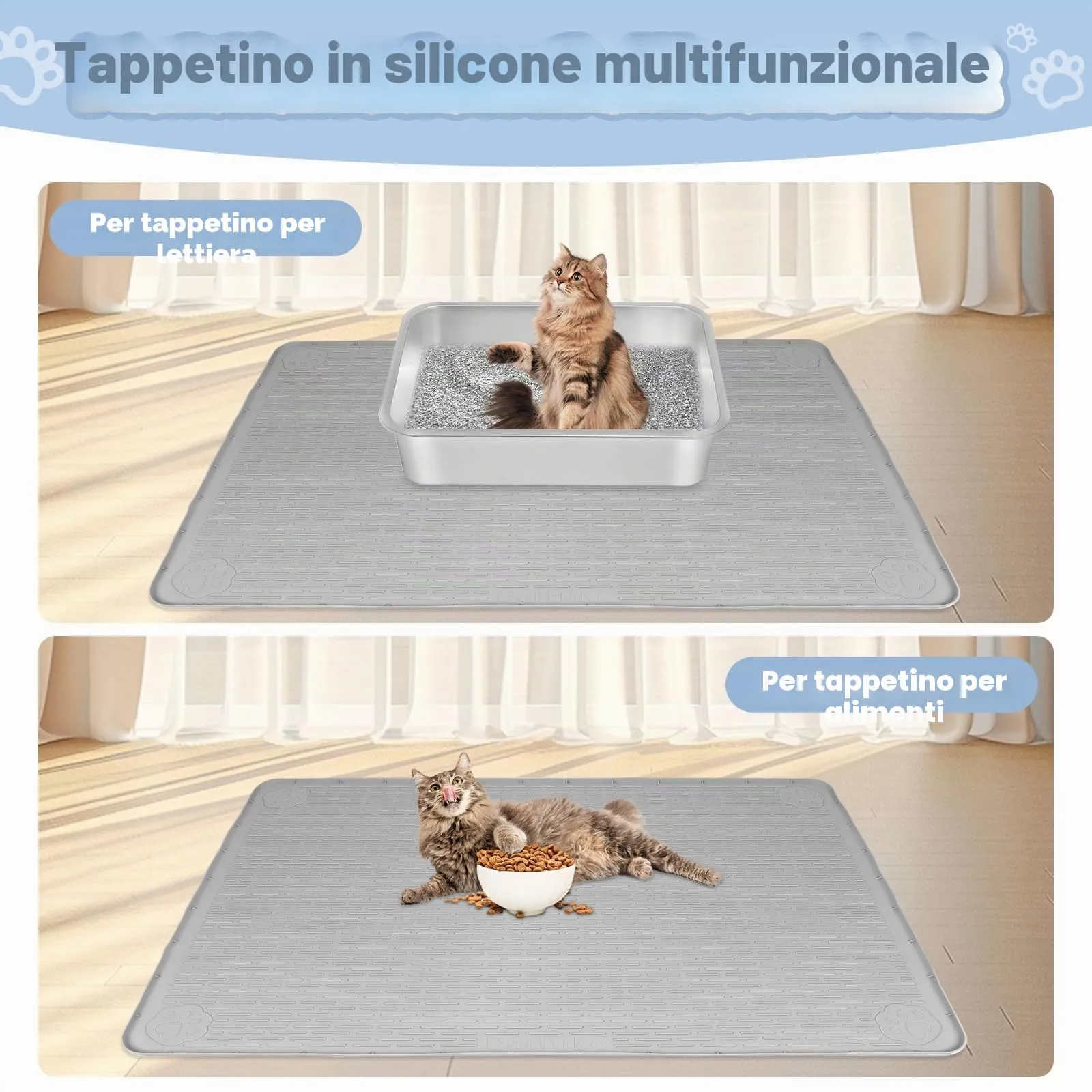 Bartuke Tappetino Lettiera Gatto, Tappetino per lettiera per Gatti in Silicone Extra Large 40 "x 28" per Il Controllo a dispersione, Morbido su Zampe di Gattino, Facile da Pulire (Grigio) - immagine 6