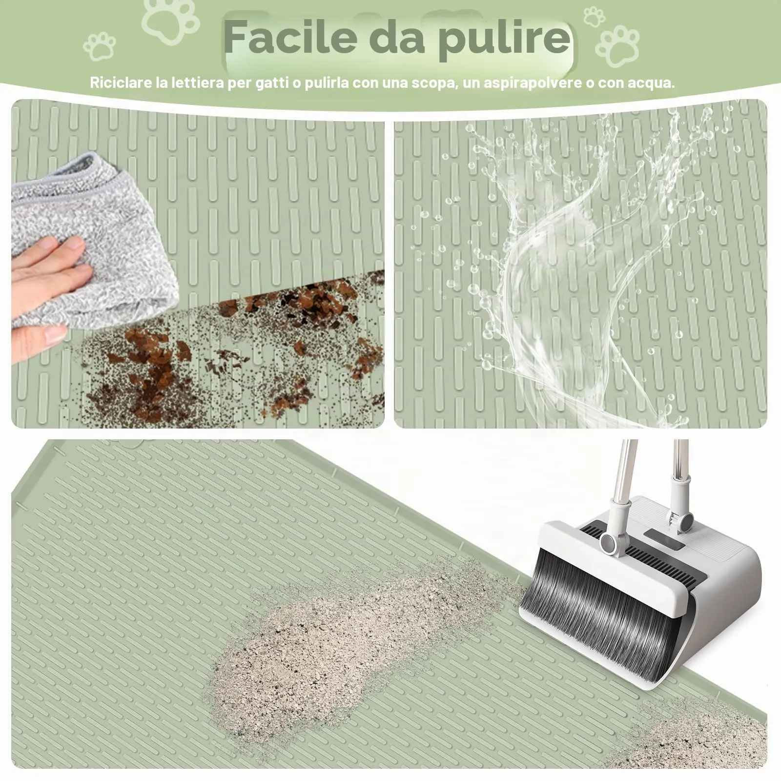 Bartuke Tappetino Lettiera Gatto, Tappetino per lettiera per Gatti in Silicone Extra Large 40 "x 28" per Il Controllo a dispersione, Morbido su Zampe di Gattino, Facile da Pulire (Verde) - immagine 5