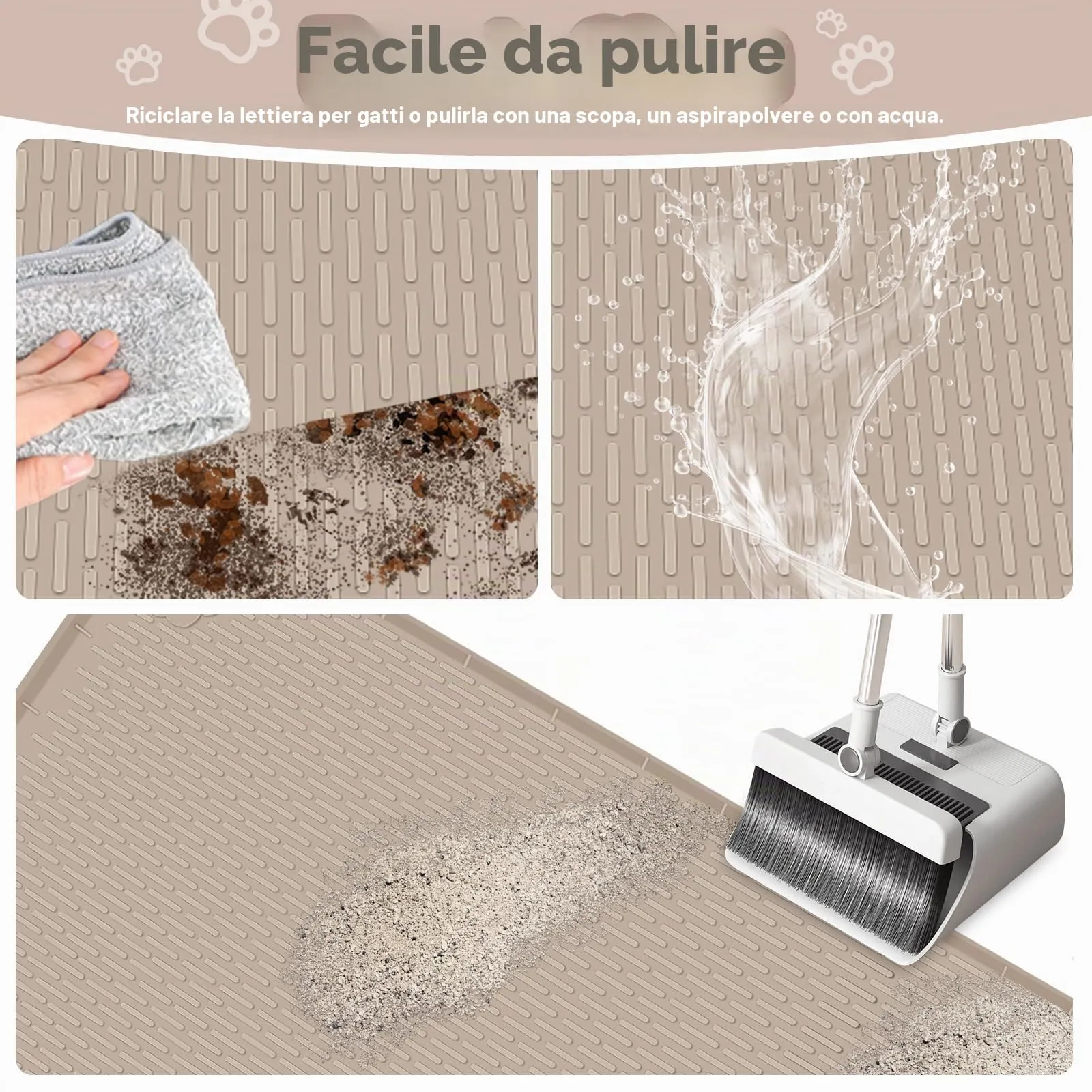 Bartuke Tappetino Lettiera Gatto, Tappetino per lettiera per Gatti in Silicone Extra Large 40 "x 28" per Il Controllo a dispersione, Morbido su Zampe di Gattino, Facile da Pulire (Kaki) - immagine 5