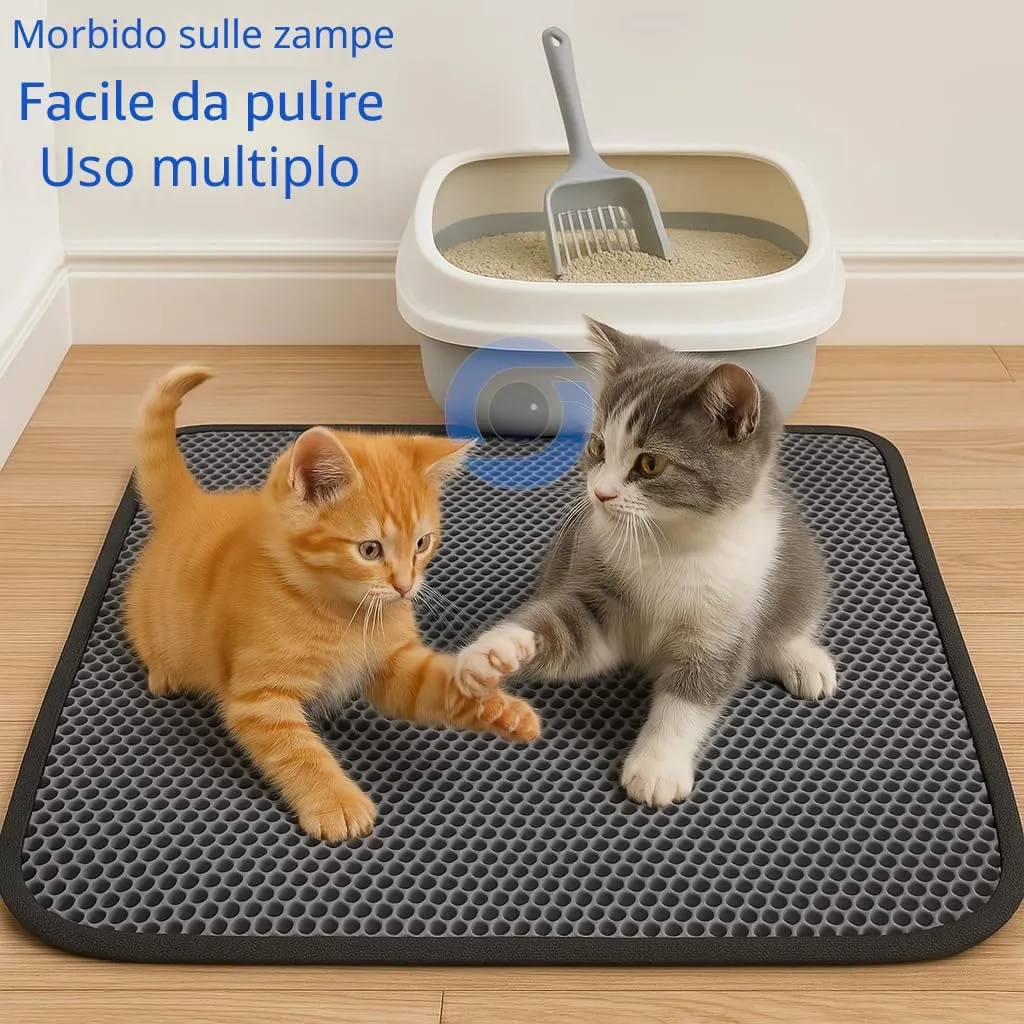 Blue Eyes Tappetino per lettiera per gatti - 60 x 90 cm - Grande tappetino per lettiera per gatti - Design a nido d'ape - Per meno lettiera in casa - 2 strati - Impermeabile - Facile da pulire - immagine 3
