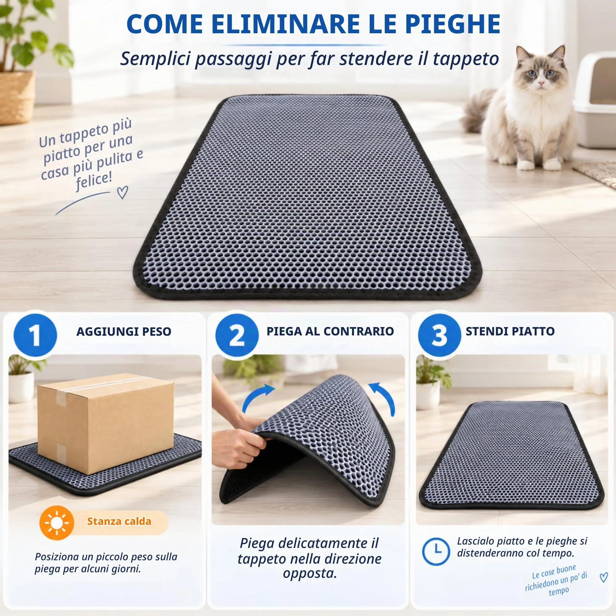 Blue Eyes Tappetino per lettiera per gatti - 60 x 90 cm - Grande tappetino per lettiera per gatti - Design a nido d'ape - Per meno lettiera in casa - 2 strati - Impermeabile - Facile da pulire - immagine 9