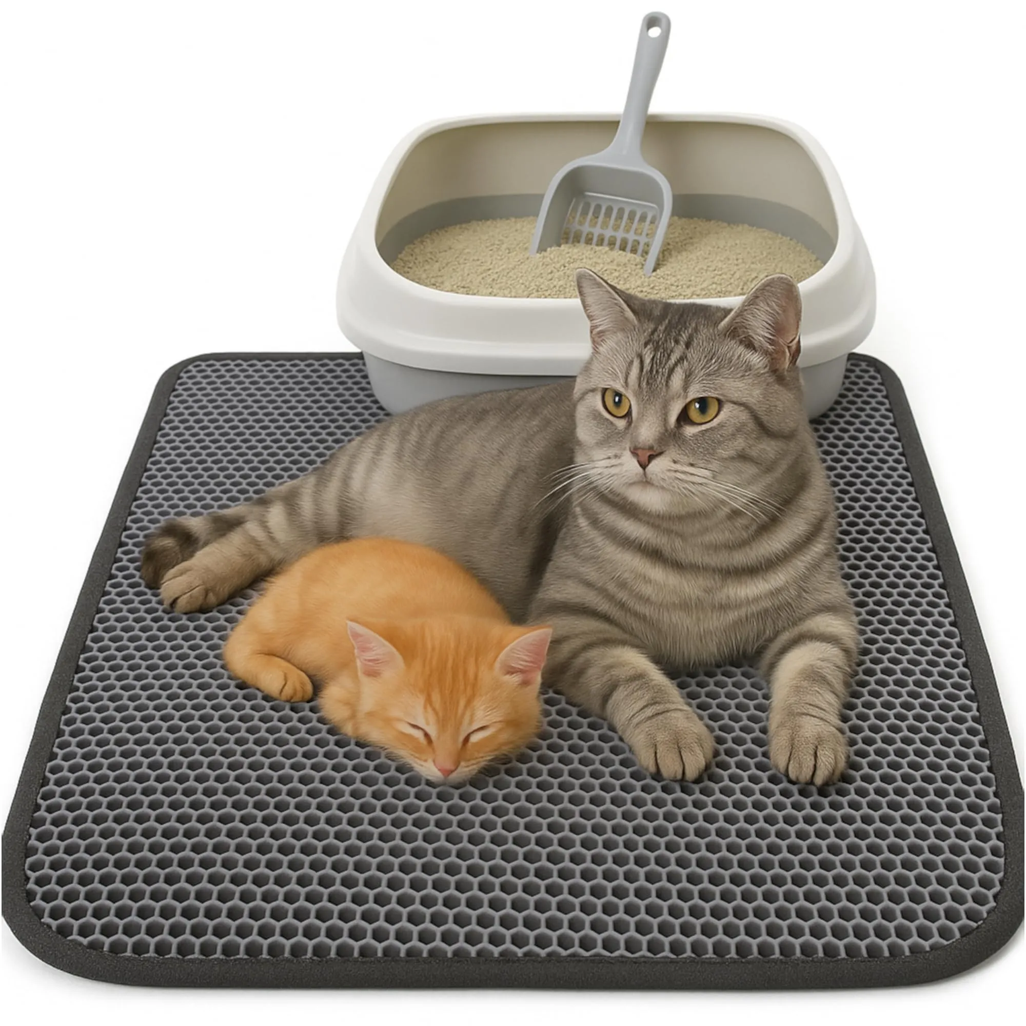 Tappetino per Lettiera per Gatti Blue Eyes, Tappeto per Lettiera per Gatti, Sottofondo per Lettiera per Gatti (Grigio-3XL) - immagine 1