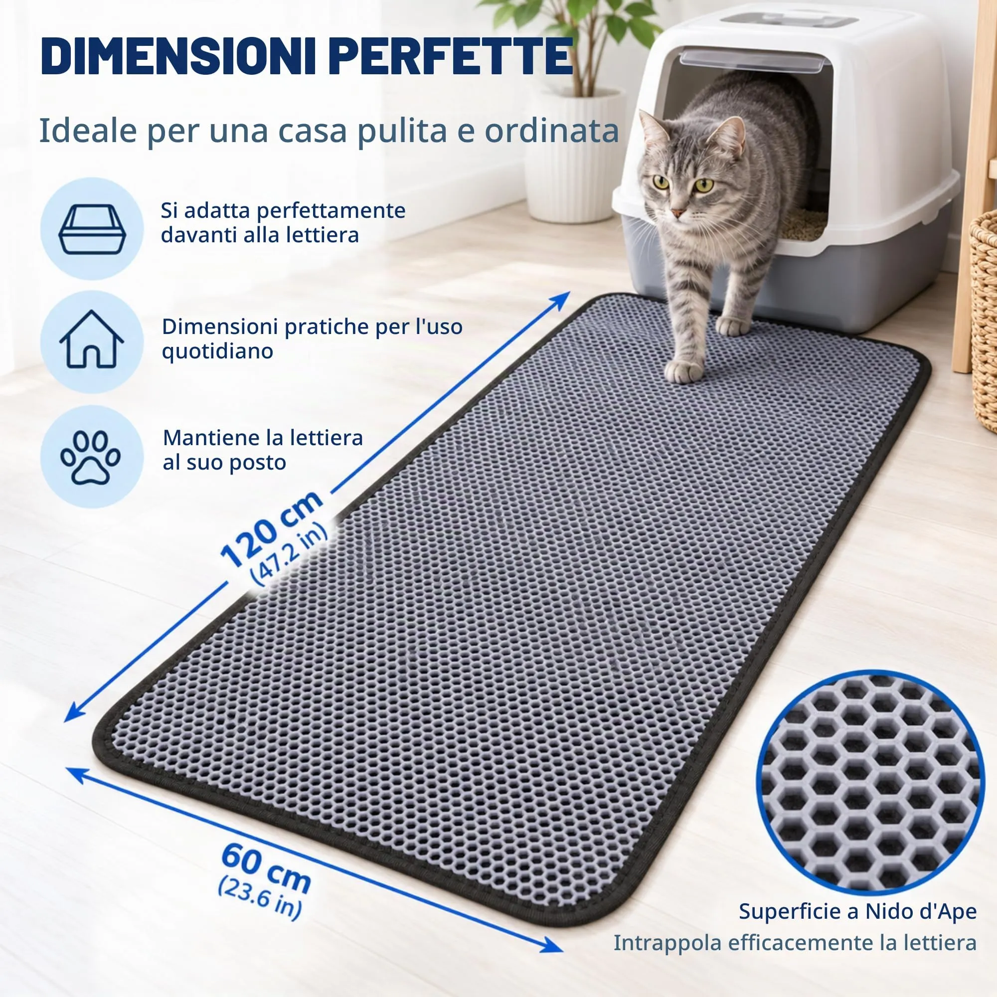 Tappetino per Lettiera per Gatti Blue Eyes, Tappeto per Lettiera per Gatti, Sottofondo per Lettiera per Gatti (Grigio-3XL) - immagine 2