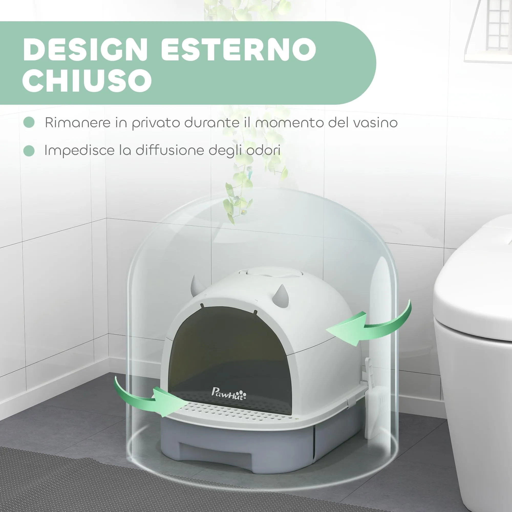 PawHut Lettiera per Gatti Chiusa con Vassoio Estraibile e Maniglia, Grigio - immagine 4