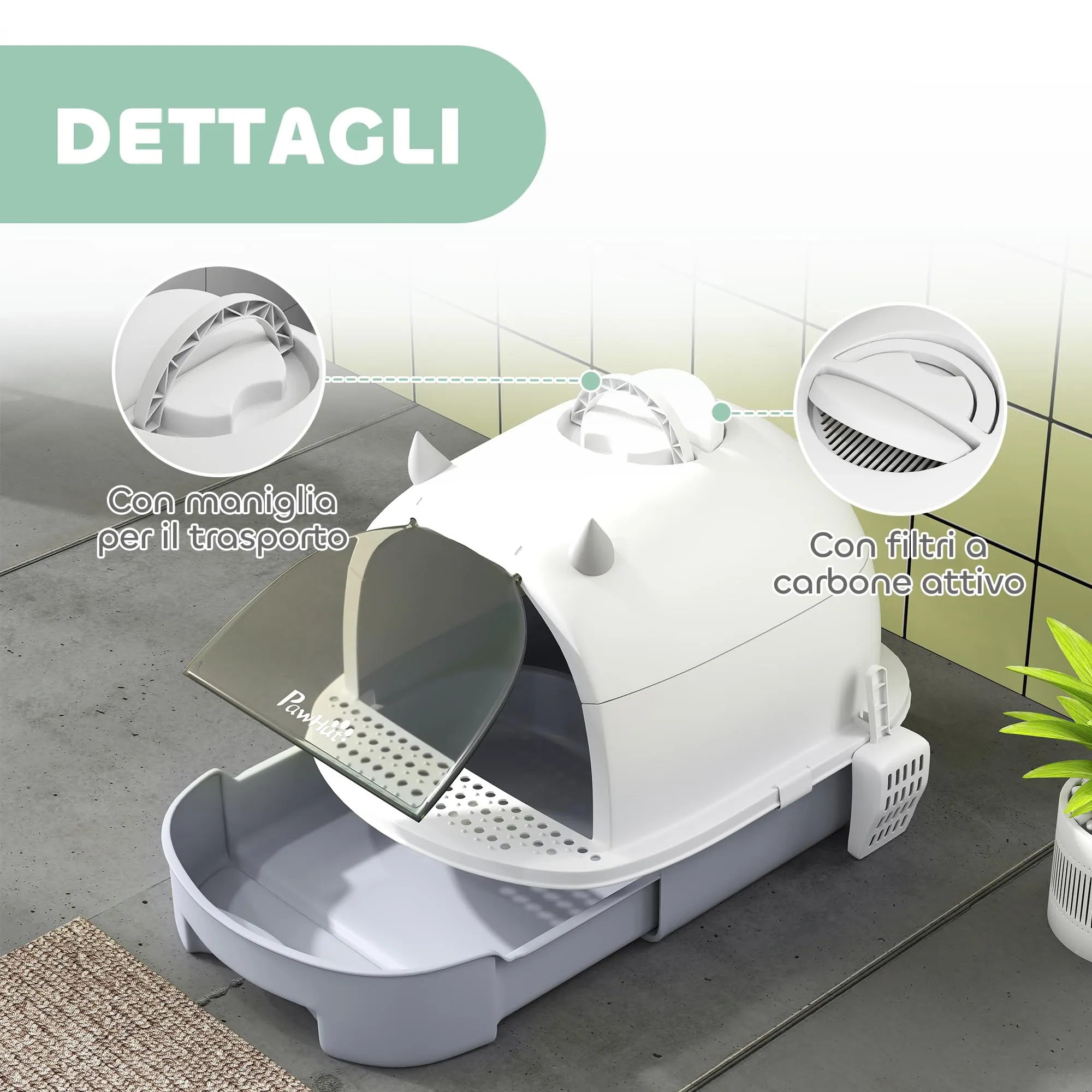 PawHut Lettiera per Gatti Chiusa con Vassoio Estraibile e Maniglia, Grigio - immagine 7