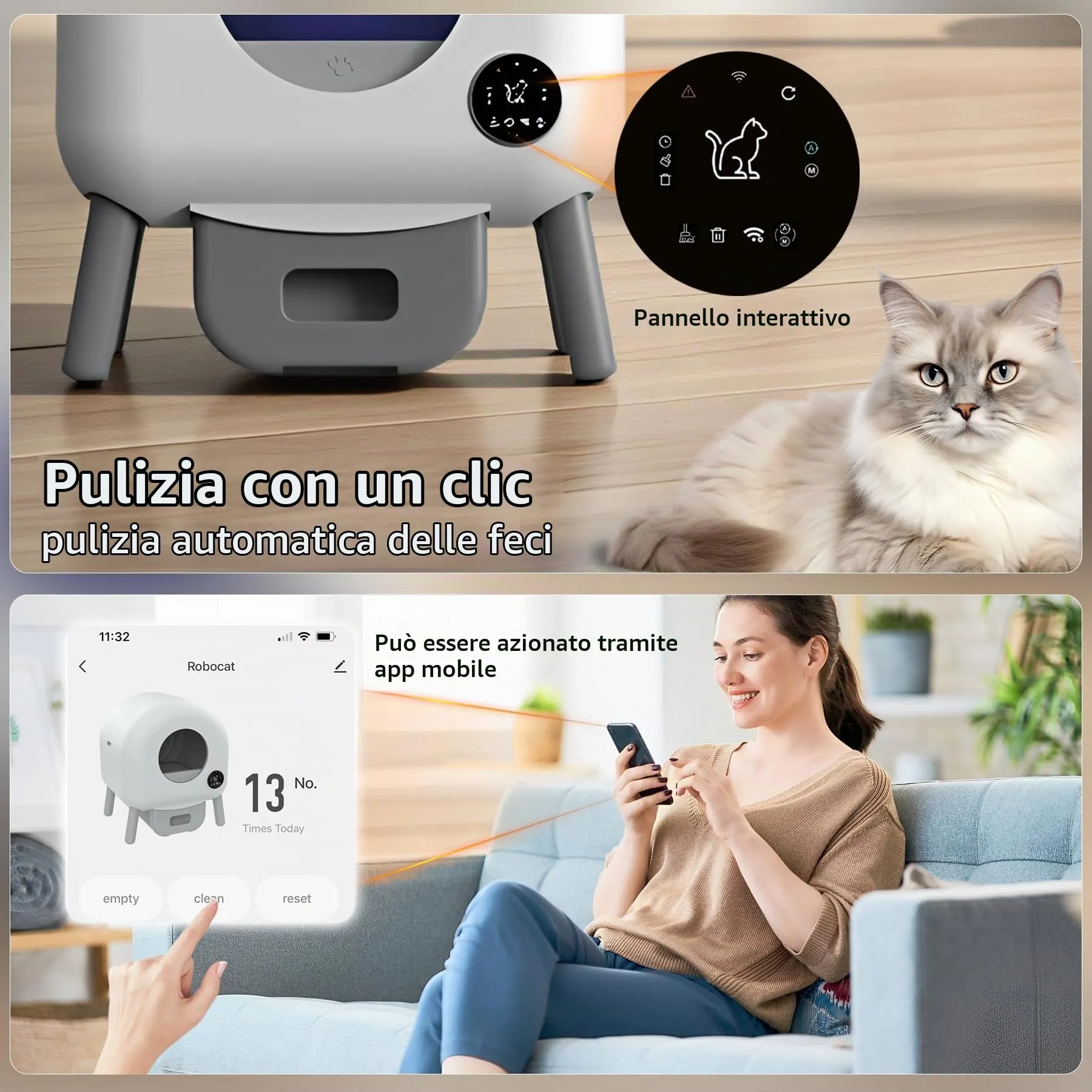 Lettiera Gatto Autopulente, Luci d'atmosfera, Lettiera Automatica - immagine 4