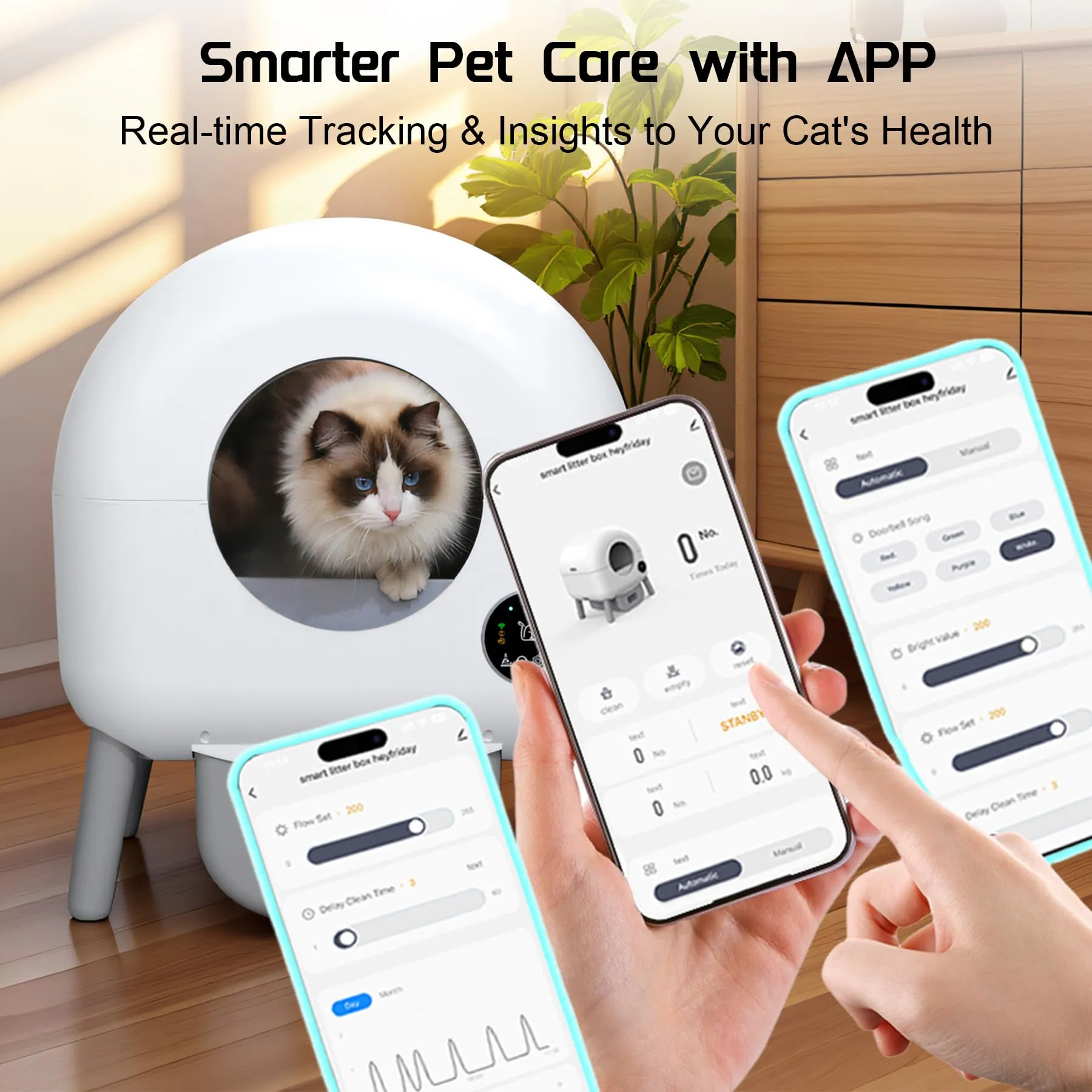 Lettiera Gatto Autopulente, Luci d'atmosfera, Lettiera Automatica - immagine 5