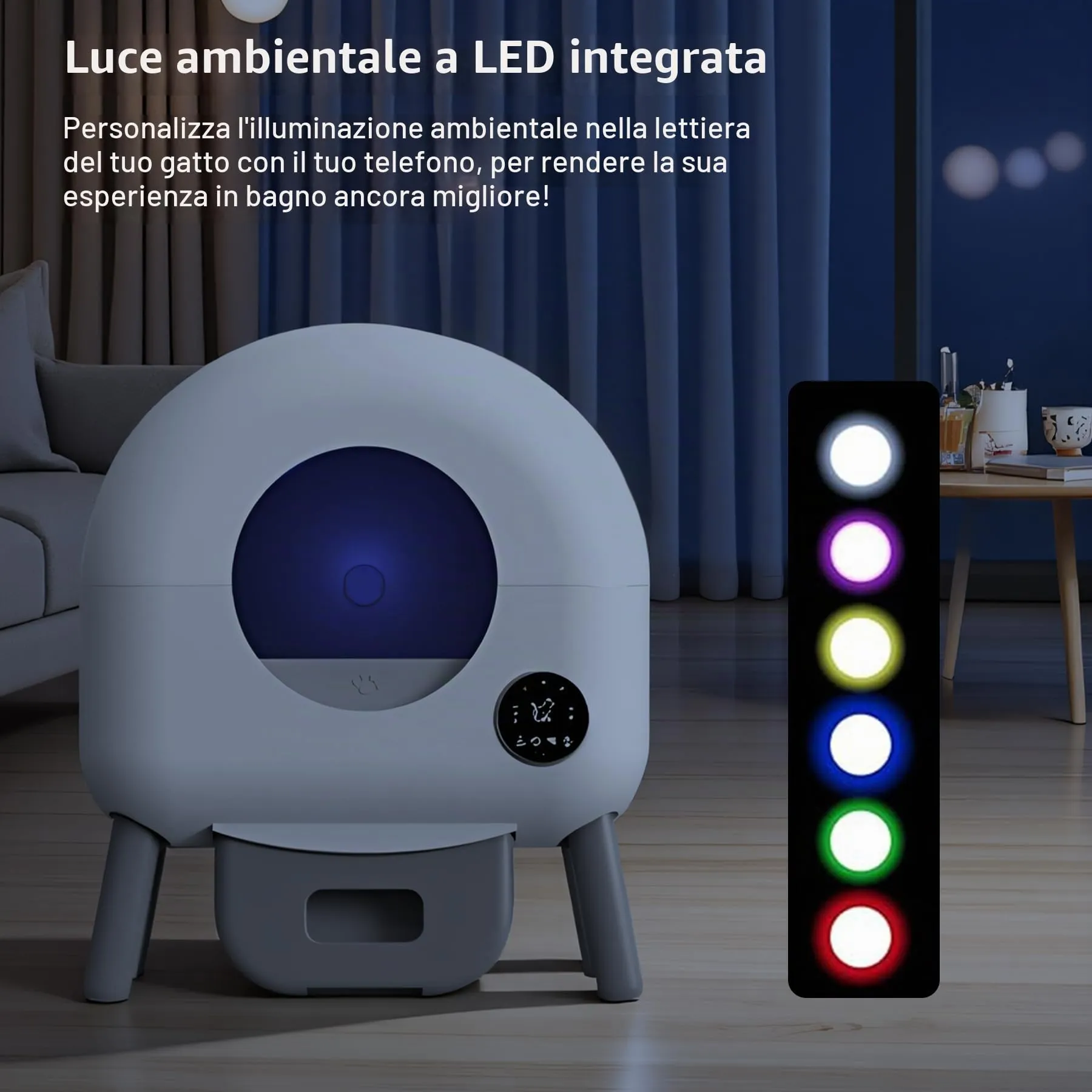 Lettiera Gatto Autopulente, Luci d'atmosfera, Lettiera Automatica - immagine 6