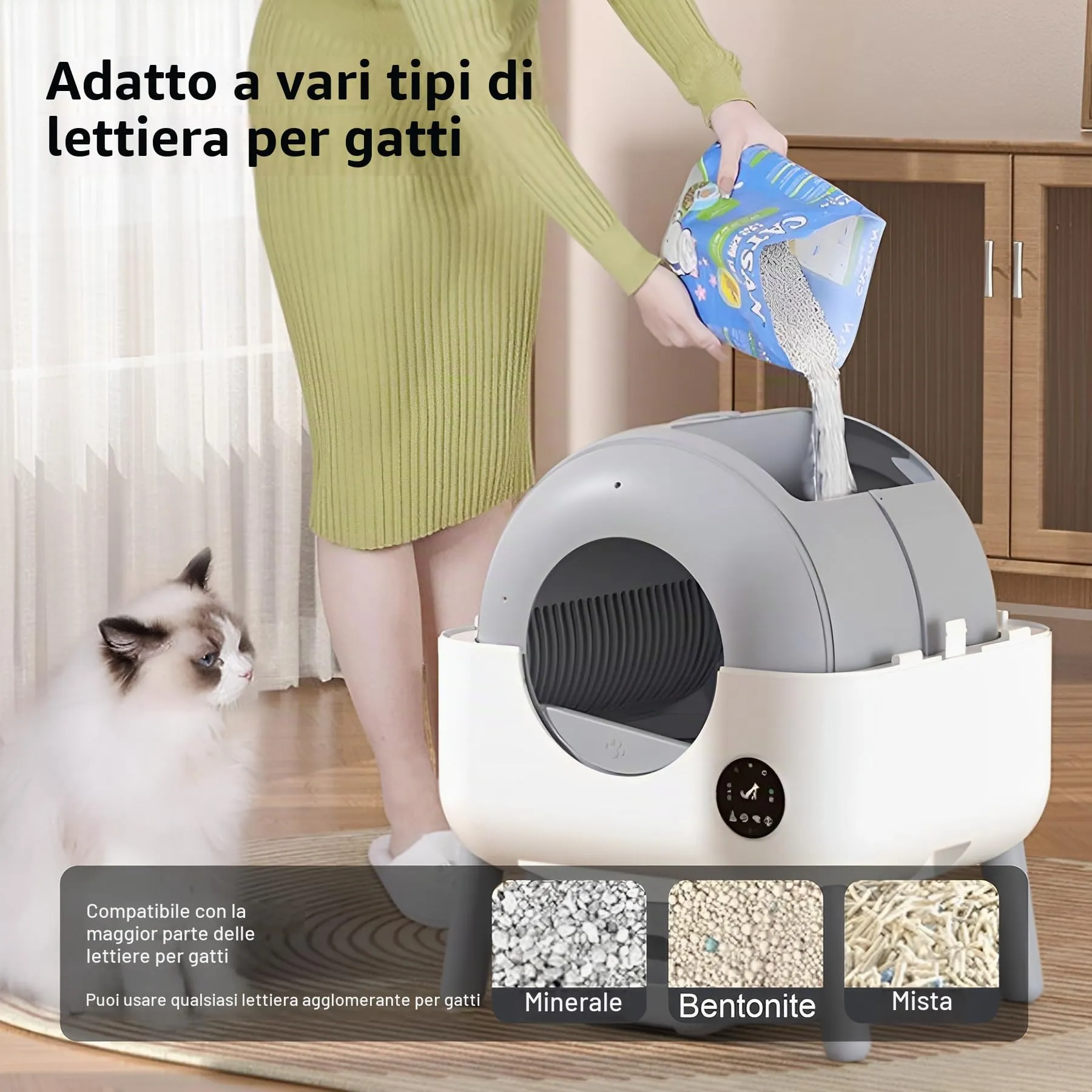 Lettiera Gatto Autopulente, Luci d'atmosfera, Lettiera Automatica - immagine 7